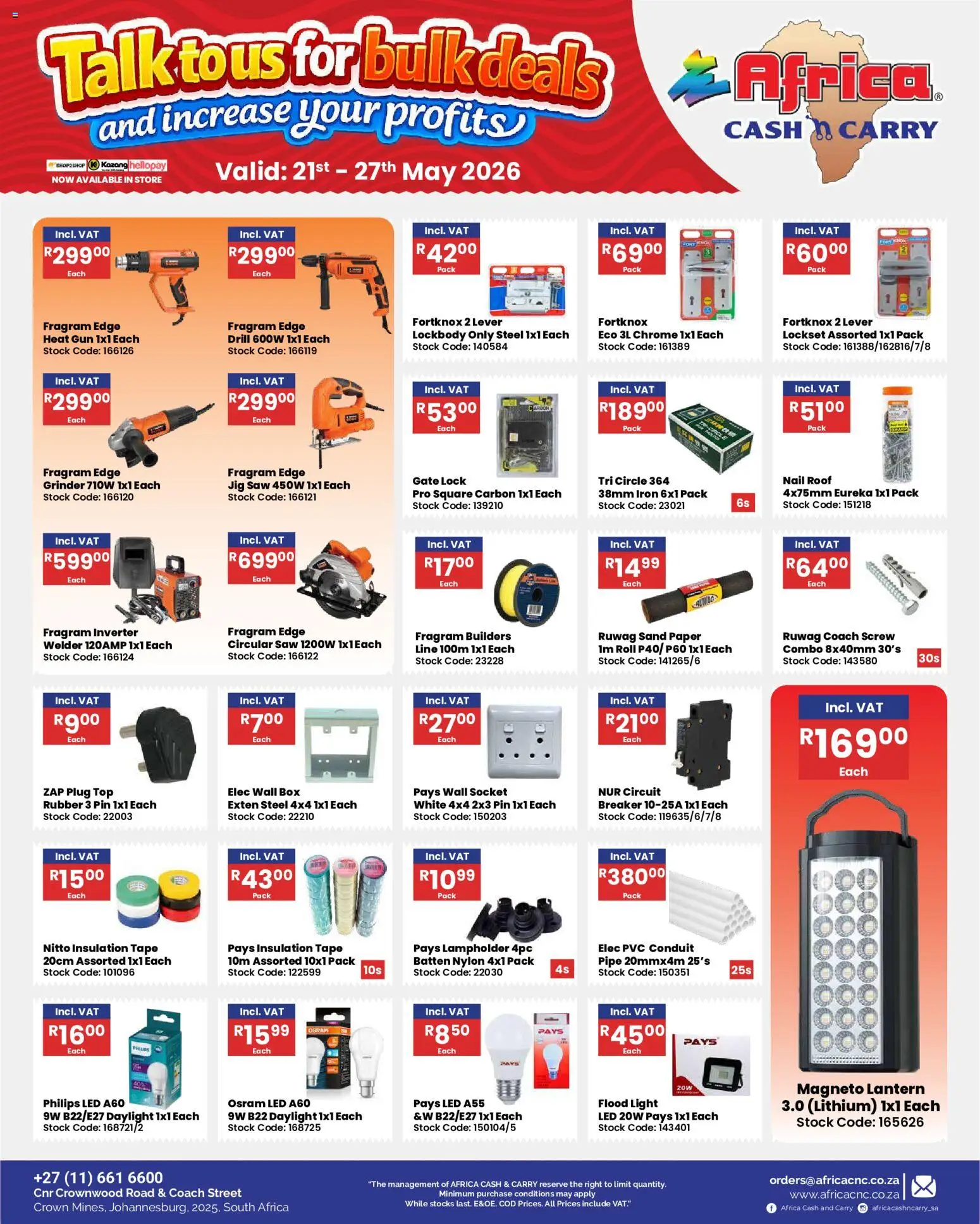 New Africa Cash & Carry catalogue – valid from 21.05.2026 | Page: 33 | Products: Socket, Pipe, Stock, Tape