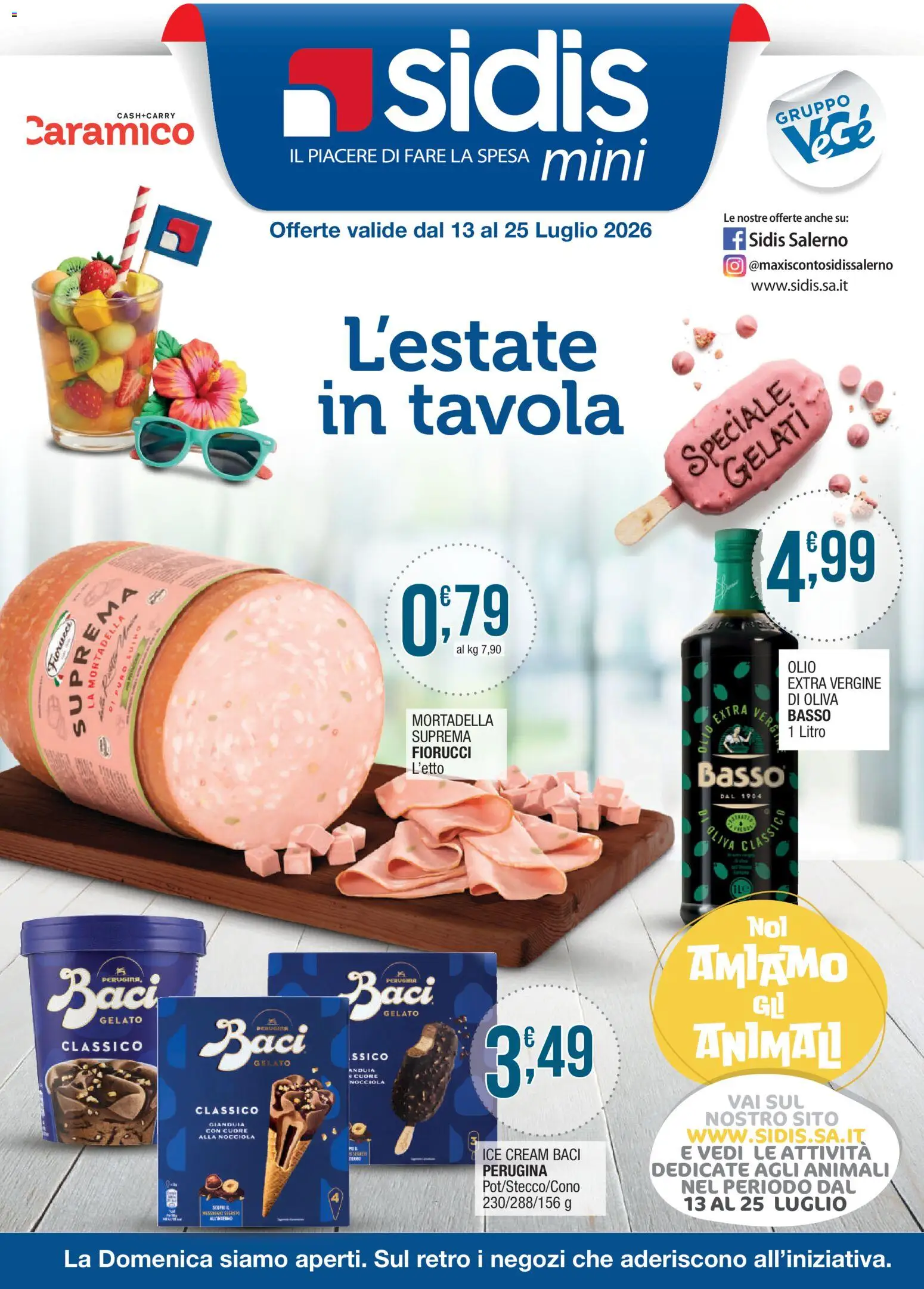 Volantino Sidis del 13/07/2026 | Pagina: 1 | Prodotti: Olio, Mortadella, Olio extra vergine