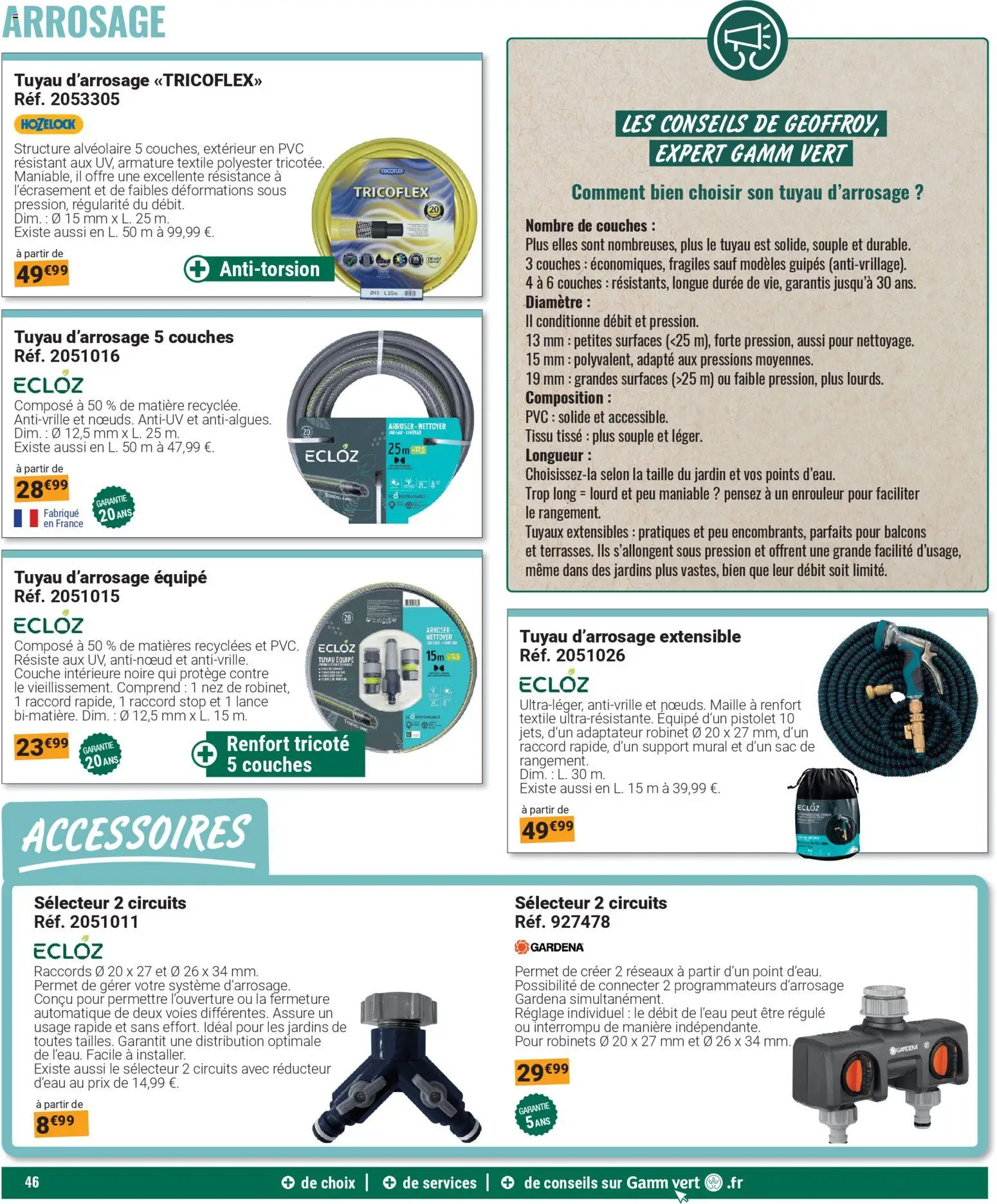 {H1} | Page: 46 | Produits: Tuyau d'arrosage extensible, Support mural, Robinet, Tuyau
