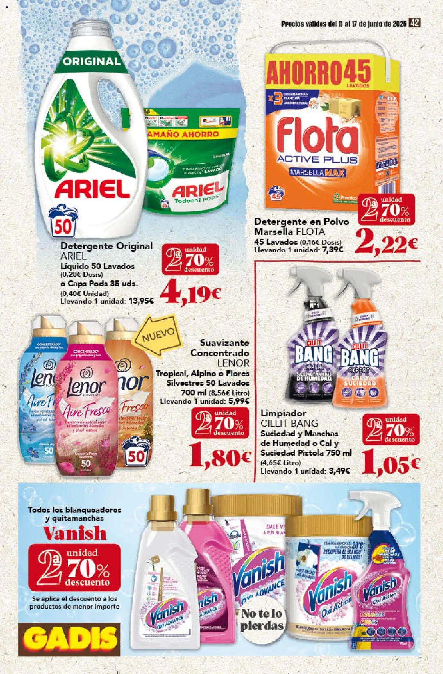 Gadis folleto │ válido desde el 11.06.2026 | Página: 42 | Productos: Quitamanchas, Detergente, Té, Suavizante
