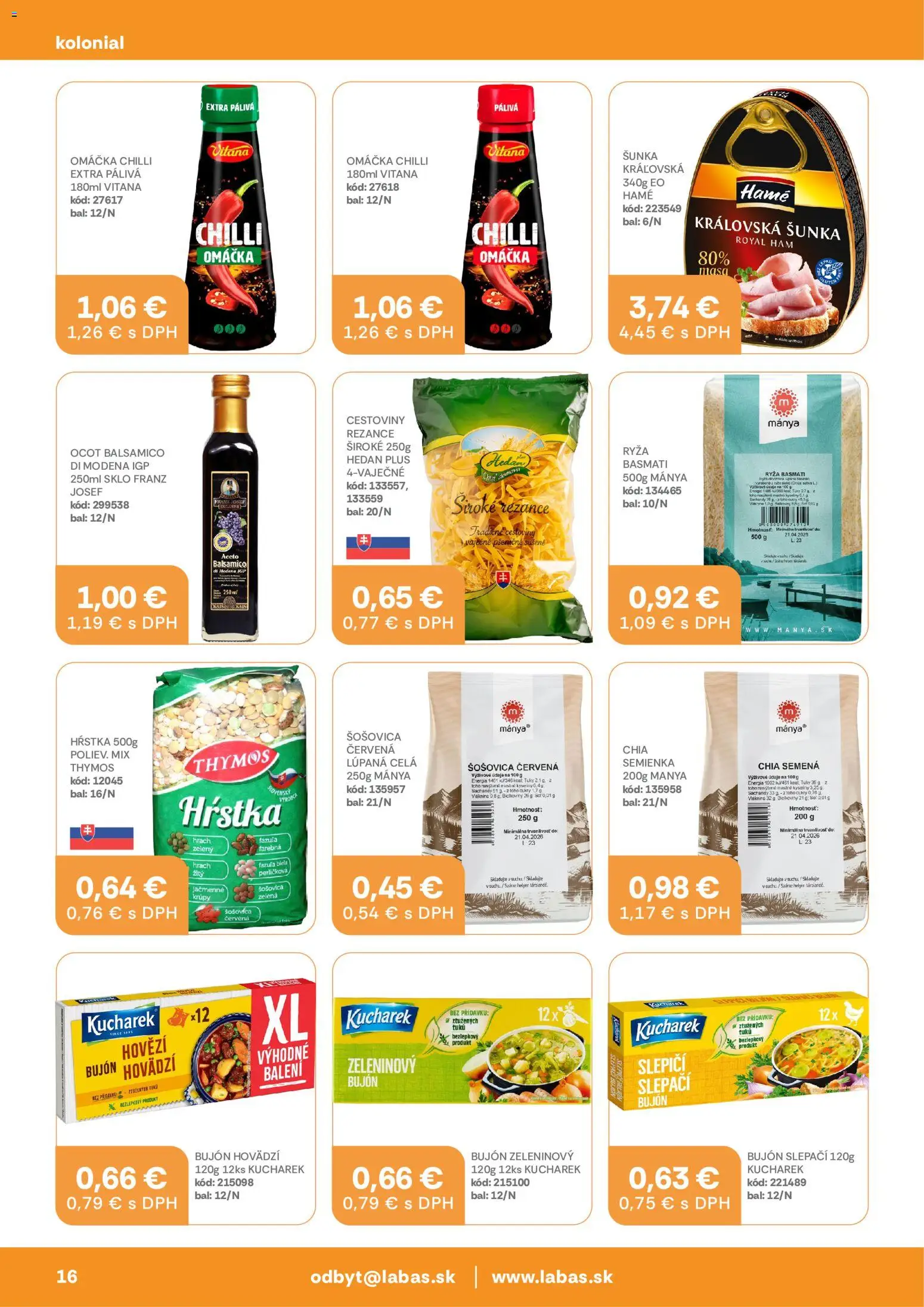 Nové Labaš akcie – leták je platný od 14.08.2026 | Strana: 16 | Produkty: Ryža, Cestoviny, Chilli, Omáčka