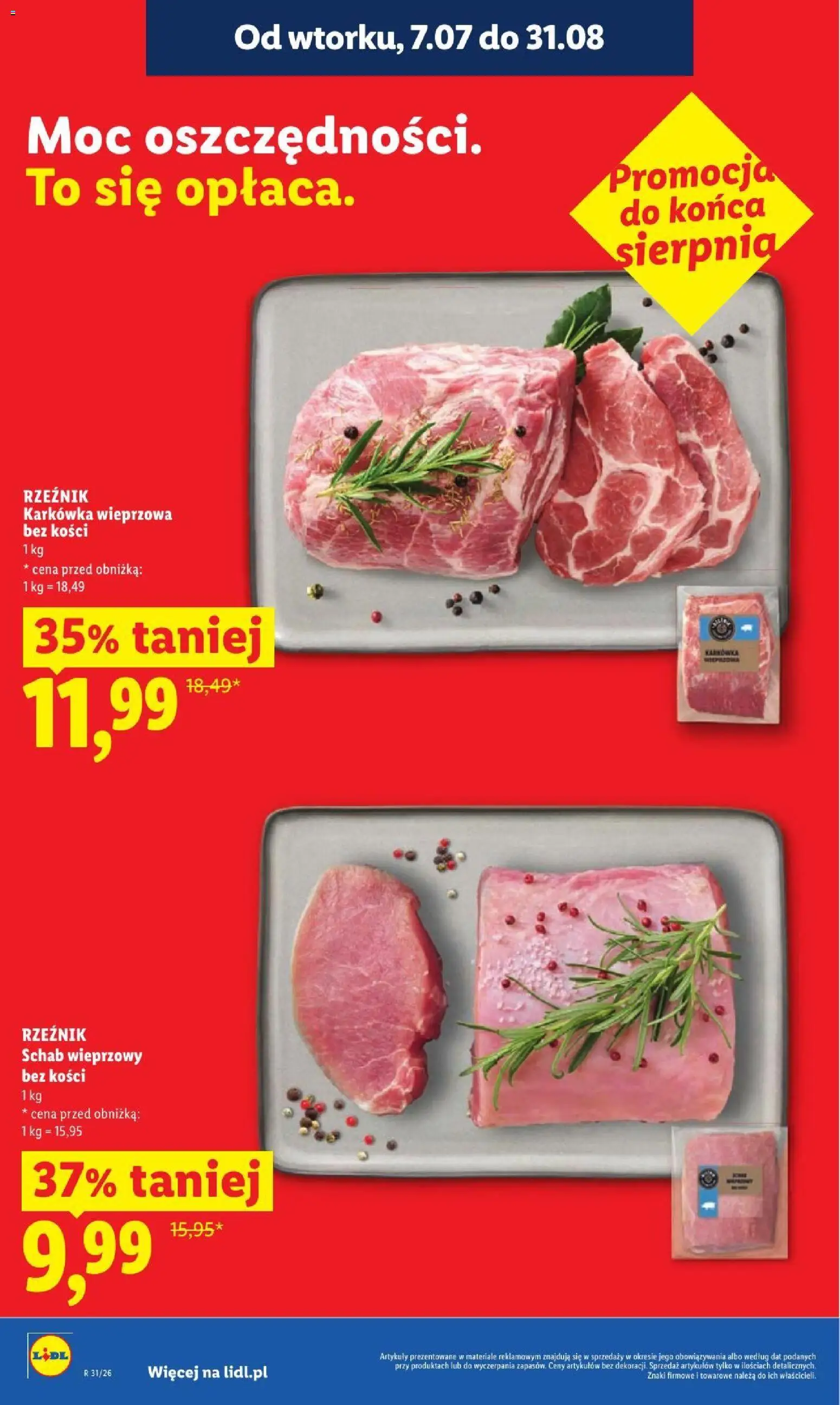 Lidl gazetka od 30.07.2026 | Strona: 16 | Produkty: Karkówka, Schab, Schab wieprzowy, Schab wieprzowy bez kości