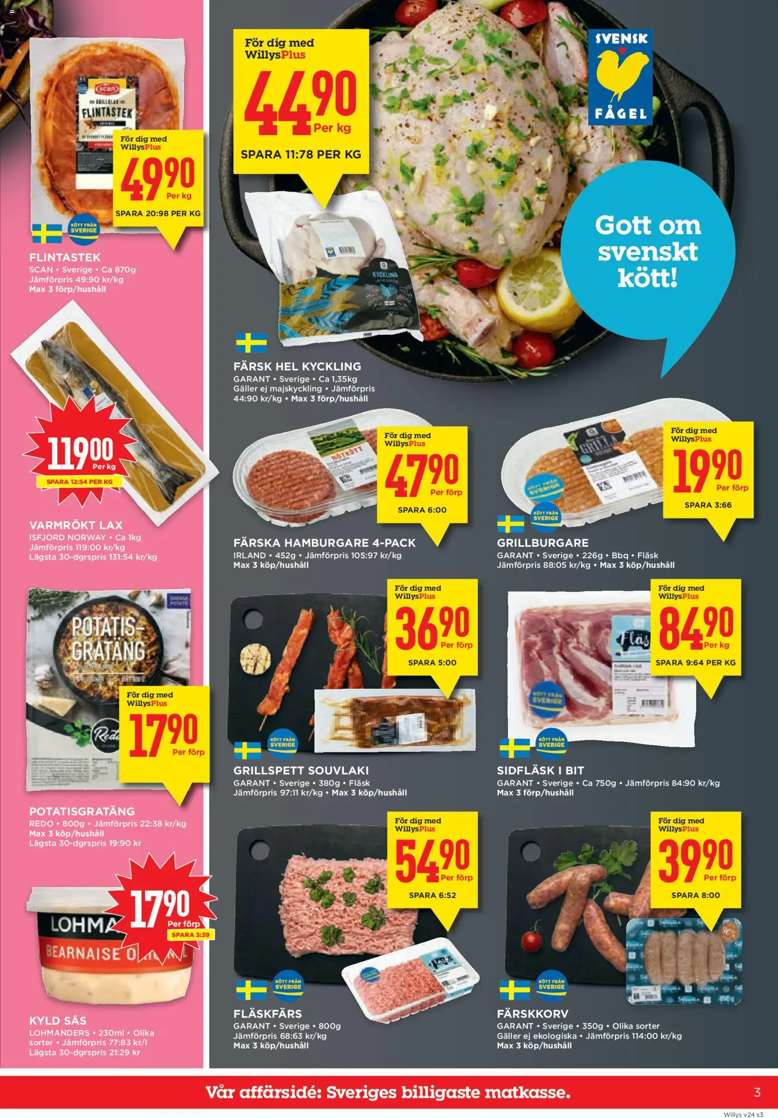Willys reklamblad aktuell från 08.06.2026 | Sida: 3 | Produkter: Grillspett, Hamburgare, Galler, Potatis