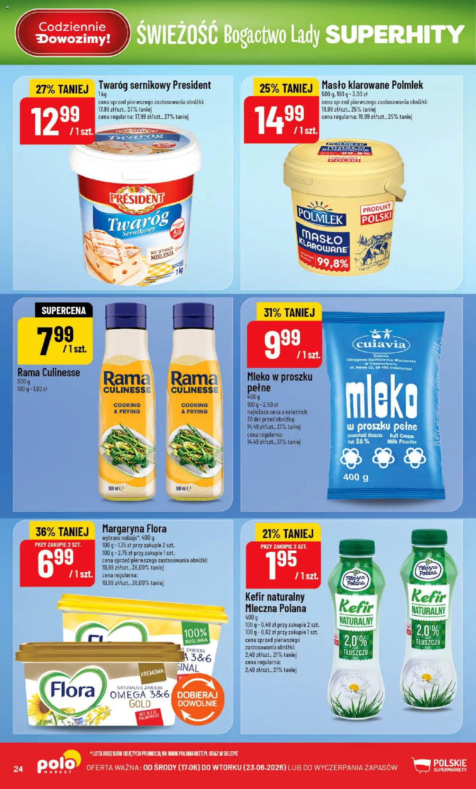 POLOmarket gazetka od 17.06.2026 | Strona: 24 | Produkty: Kefir naturalny, Margaryna, Mleko, Twaróg