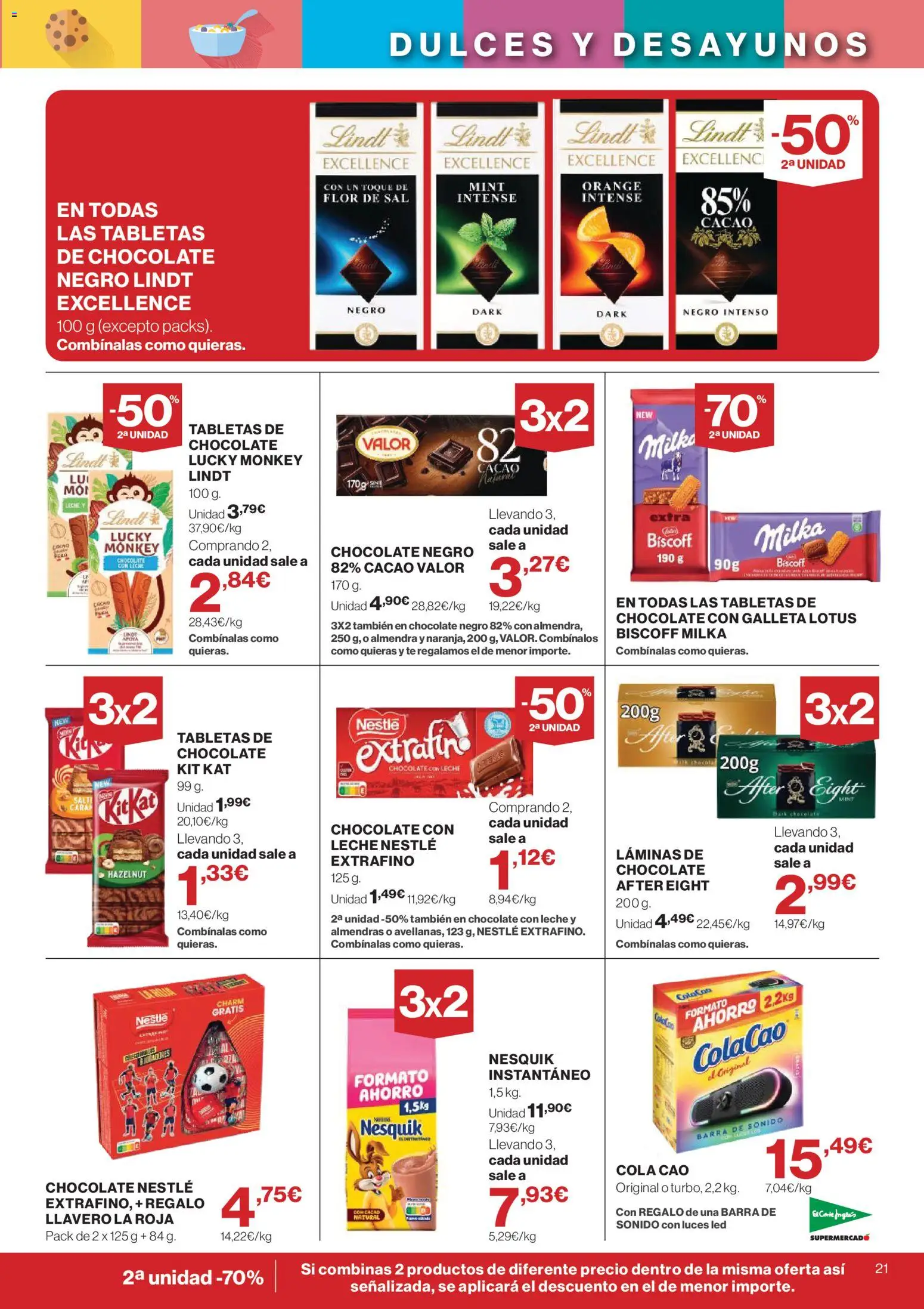 El Corte Inglés ofertas │ válido desde el 26/08/2026 | Página: 21 | Productos: Leche, Té, Chocolate con leche, Almendras
