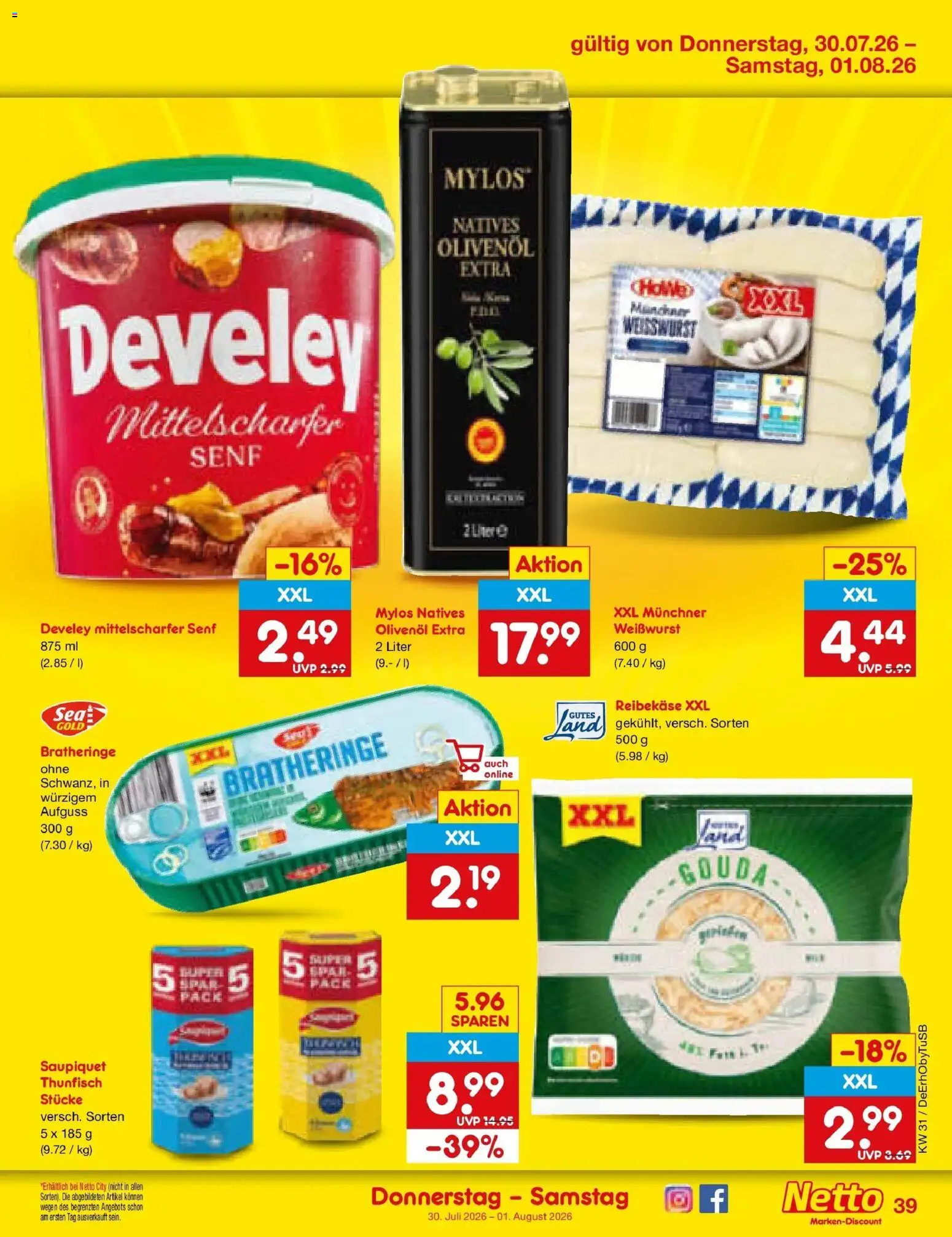 Netto Marken-Discount Prospekt Mauern – gültig ab 27.07.2026 | Seite: 56 | Produkte: Thunfisch, Olivenol, Weißwurst, Reibekase
