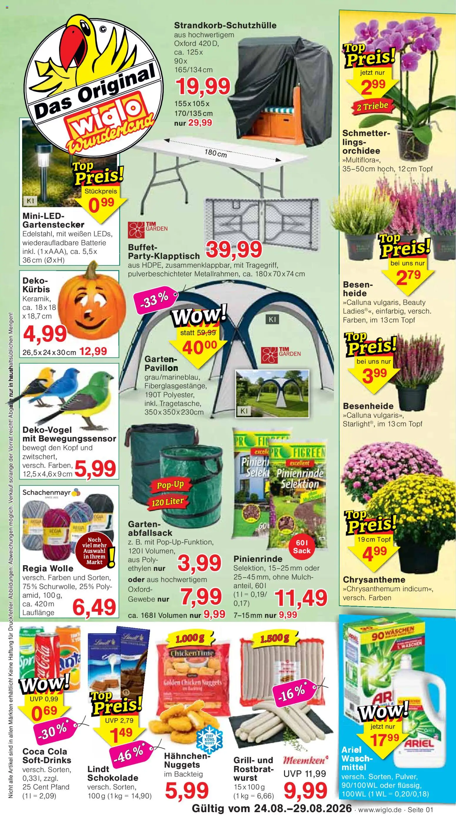 Wiglo Wunderland Prospekt – gültig ab 24.08.2026 | Seite: 1 | Produkte: Grill, Hahnchen, Kürbis, Lindt