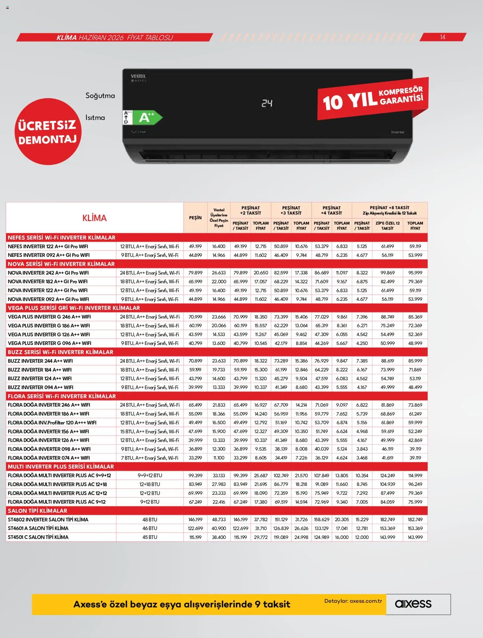 Vestel Katalog - 01.06.2026 tarihinden itibaren geçerlidir | Sayfa: 14 | Ürünler: Klima