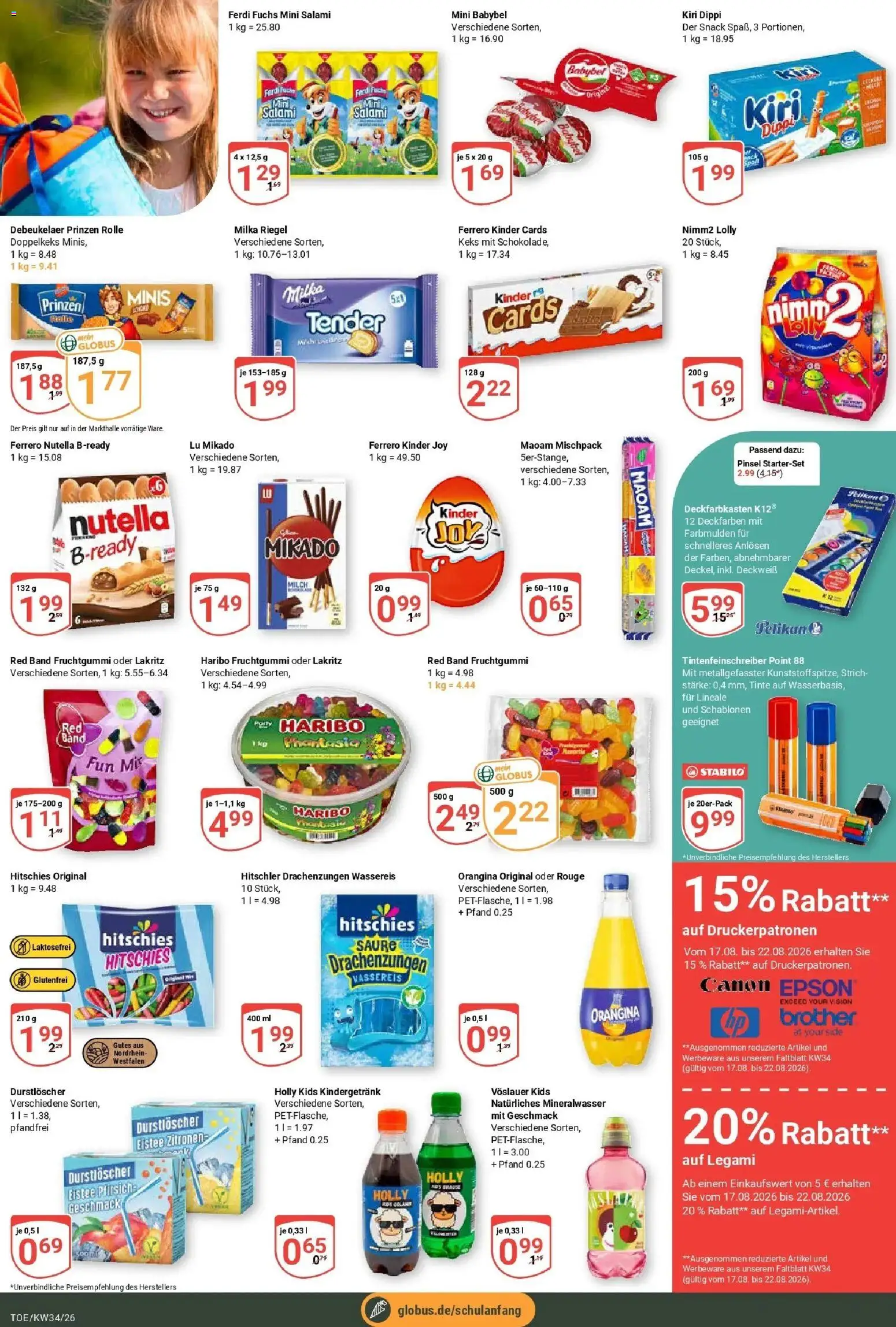 Globus Prospekt Tönisvorst (ab 17.08.2026) » Angebote online | Seite: 14 | Produkte: Epson, Pinsel, Kinder joy, Salami