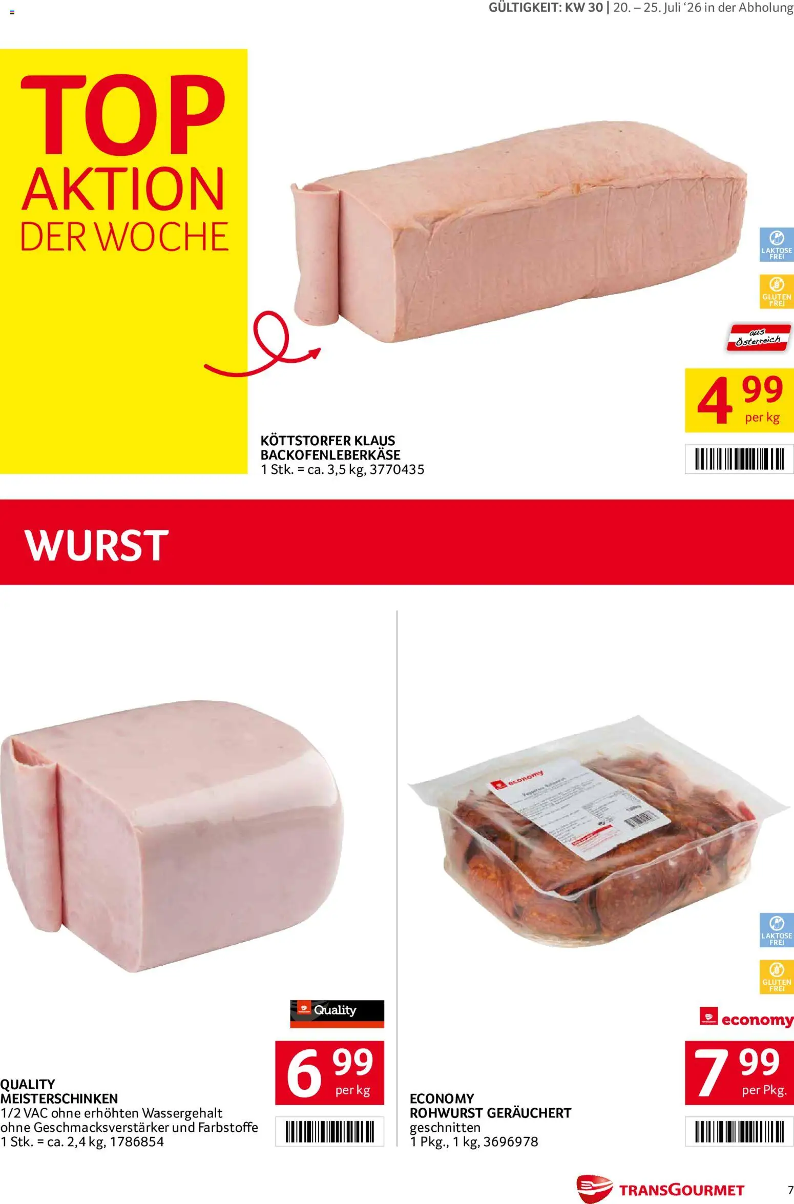Transgourmet Flugblatt gültig ab 20.07.2026 | Seite: 7 | Produkte: Wurst