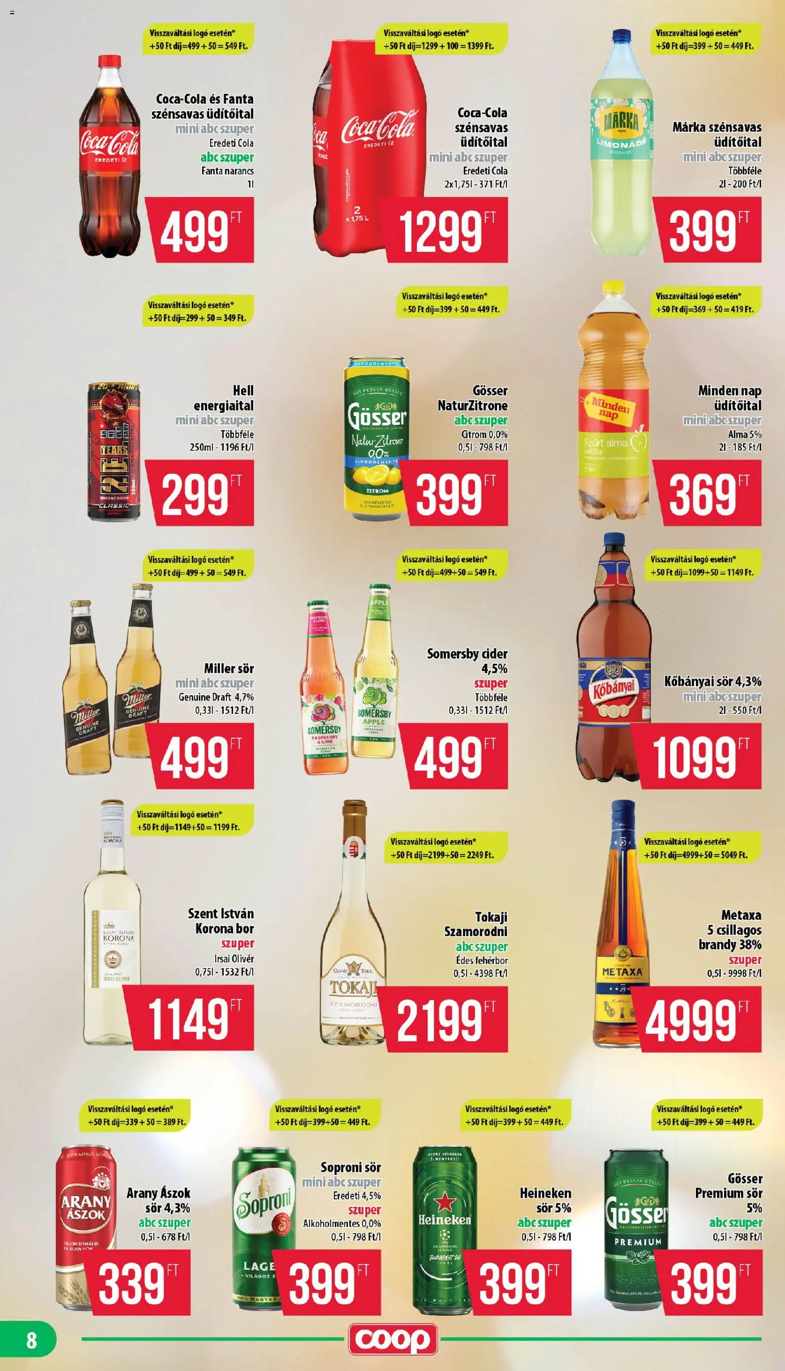 COOP akciós ujság - amely érvényes a következő dátumtól: 18.06.2026 | Oldal: 8 | Termékek: Fanta, Miller sör, Cola, Fehérbor