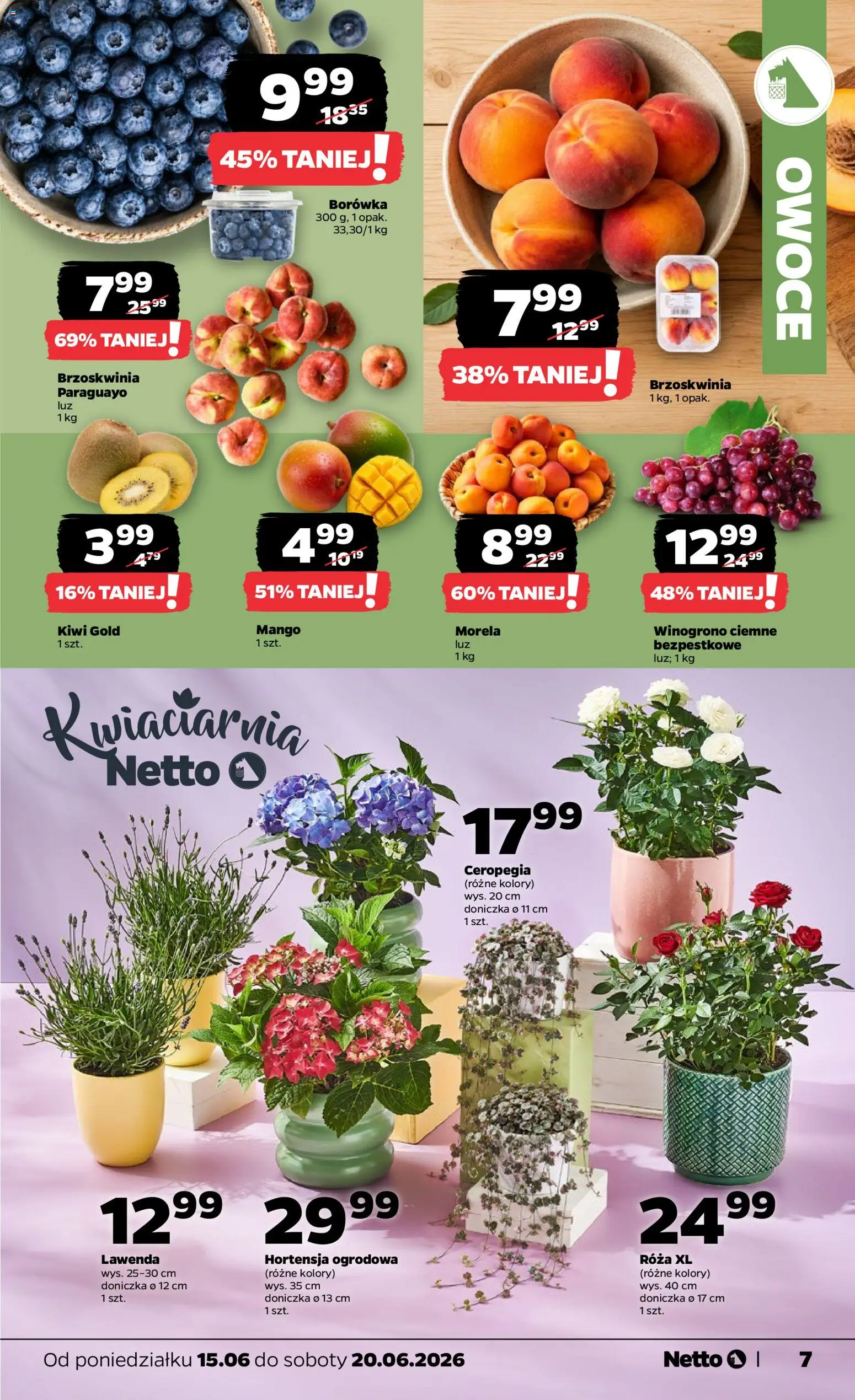 Netto gazetka od poniedziałku spożywcza od 15.06.2026 | Strona: 7 | Produkty: Mango, Brzoskwinia, Winogrono, Owoce
