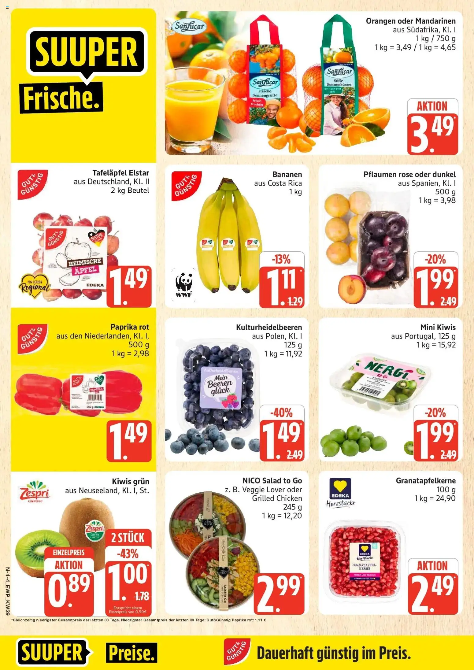 Edeka Prospekt Rostock (ab 21.09.2026) » Angebote Online | Seite: 4 | Produkte: Pflaumen, Äpfel, Mandarinen, Paprika