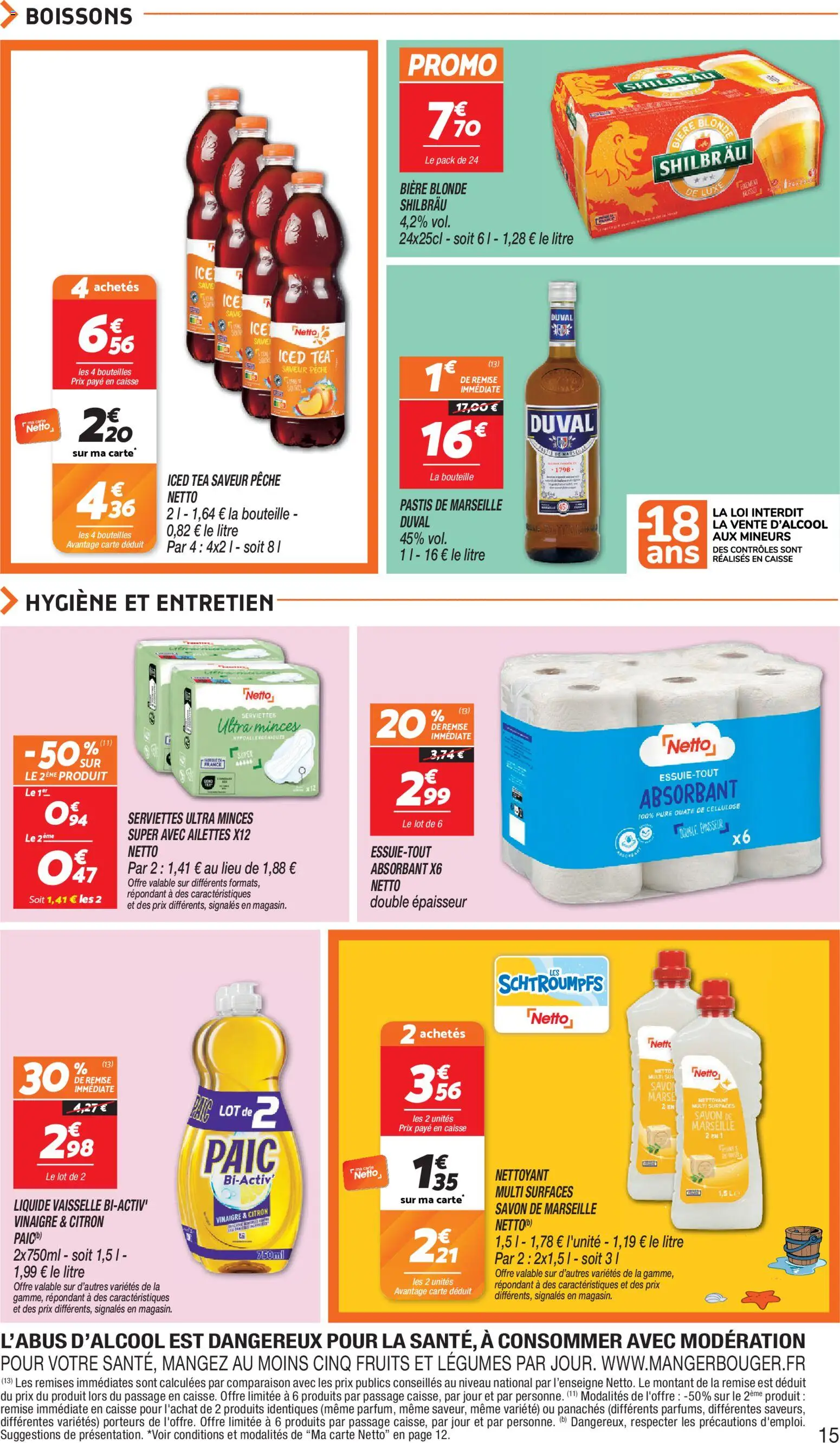 {H1} | Page: 15 | Produits: Pastis, Pêche, Bière blonde, Savon