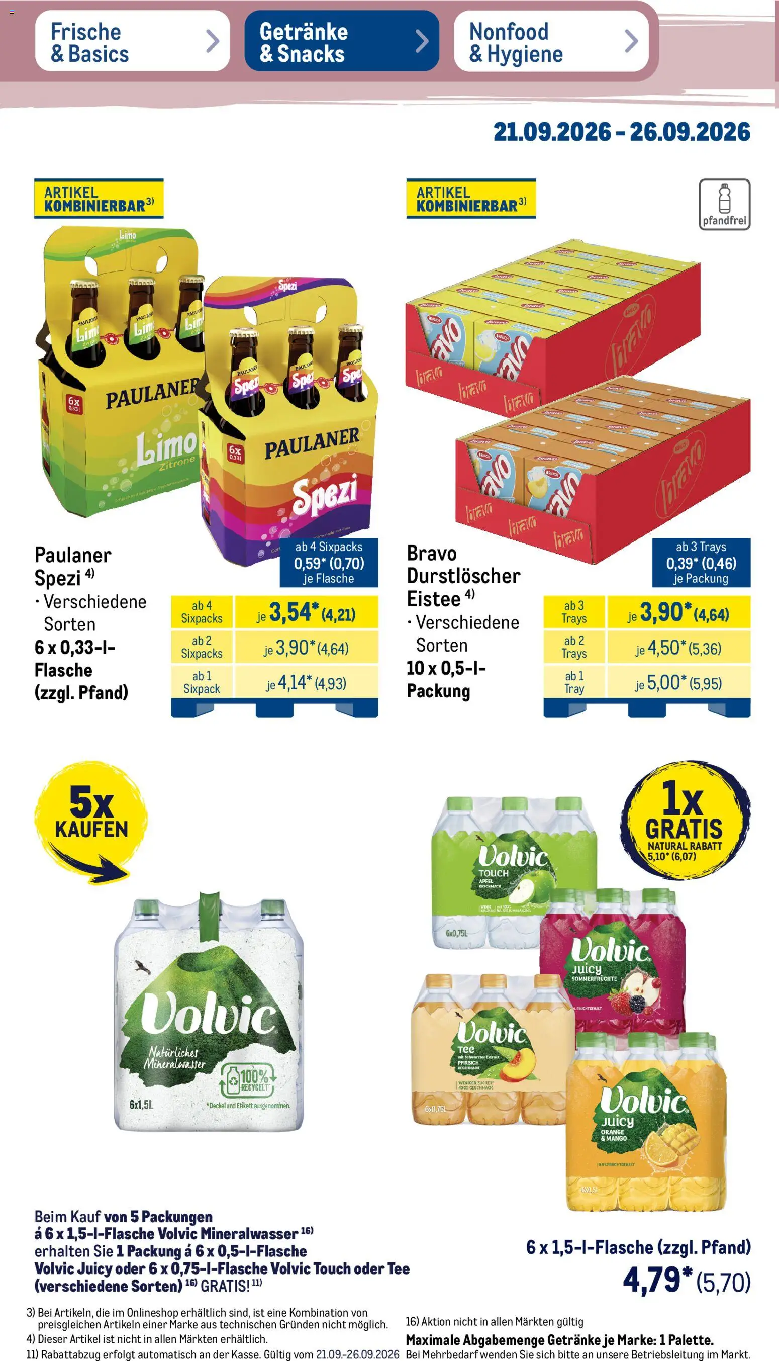 Metro Prospekt – gültig ab 21.09.2026 | Seite: 26 | Produkte: Durstloscher, Mineralwasser, Pfirsich, Paulaner