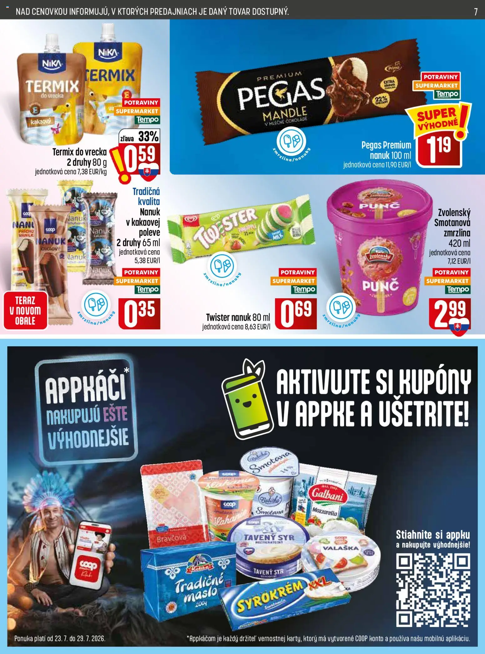 Nové COOP Jednota akcie – leták je platný od 23.07.2026 | Strana: 7 | Produkty: Syr, Mozzarella, Nanuk, Nanuky