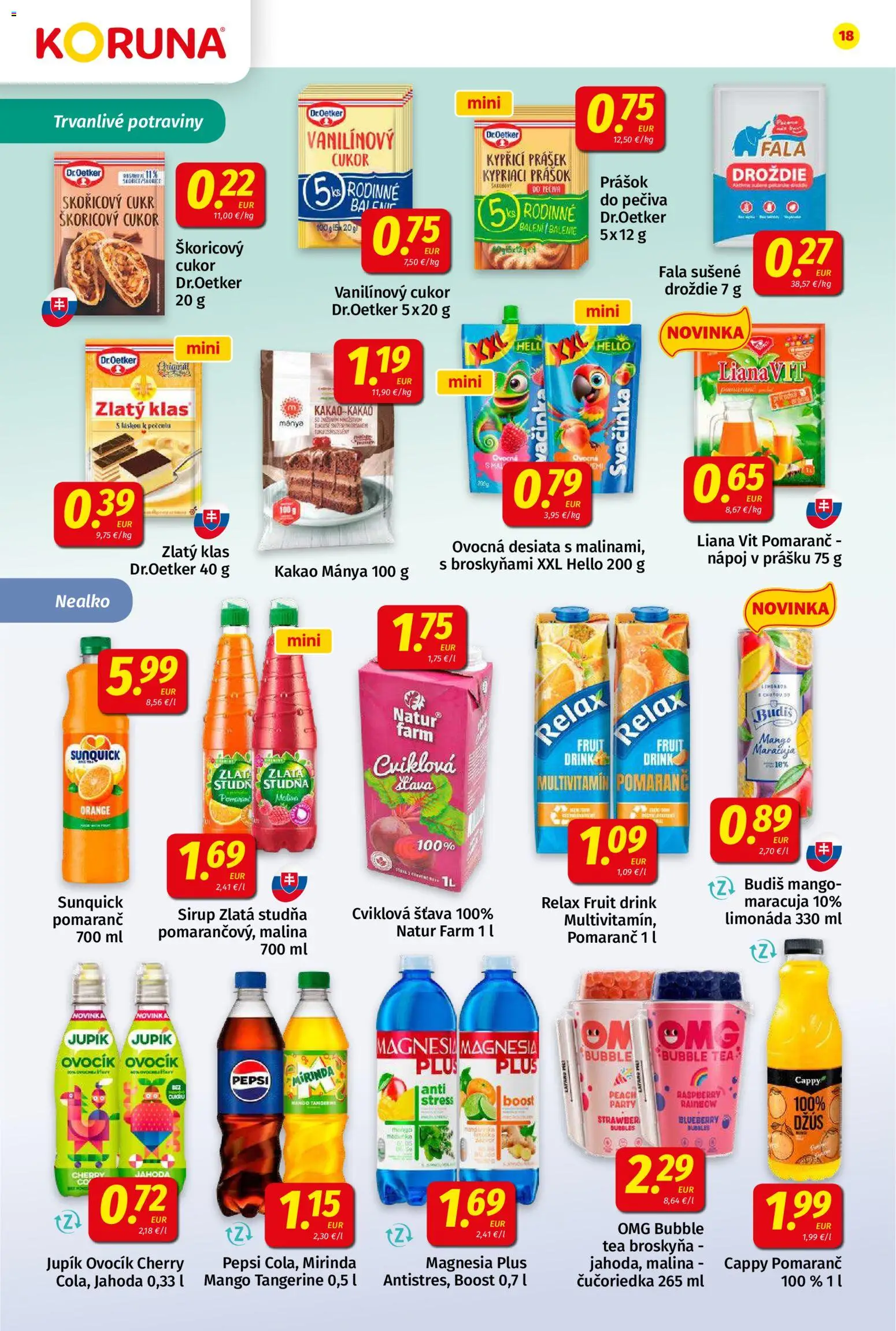 Nové Koruna akcie – leták je platný od 14.08.2026 | Strana: 18 | Produkty: Džús, Sirup, Sunquick, Šťava