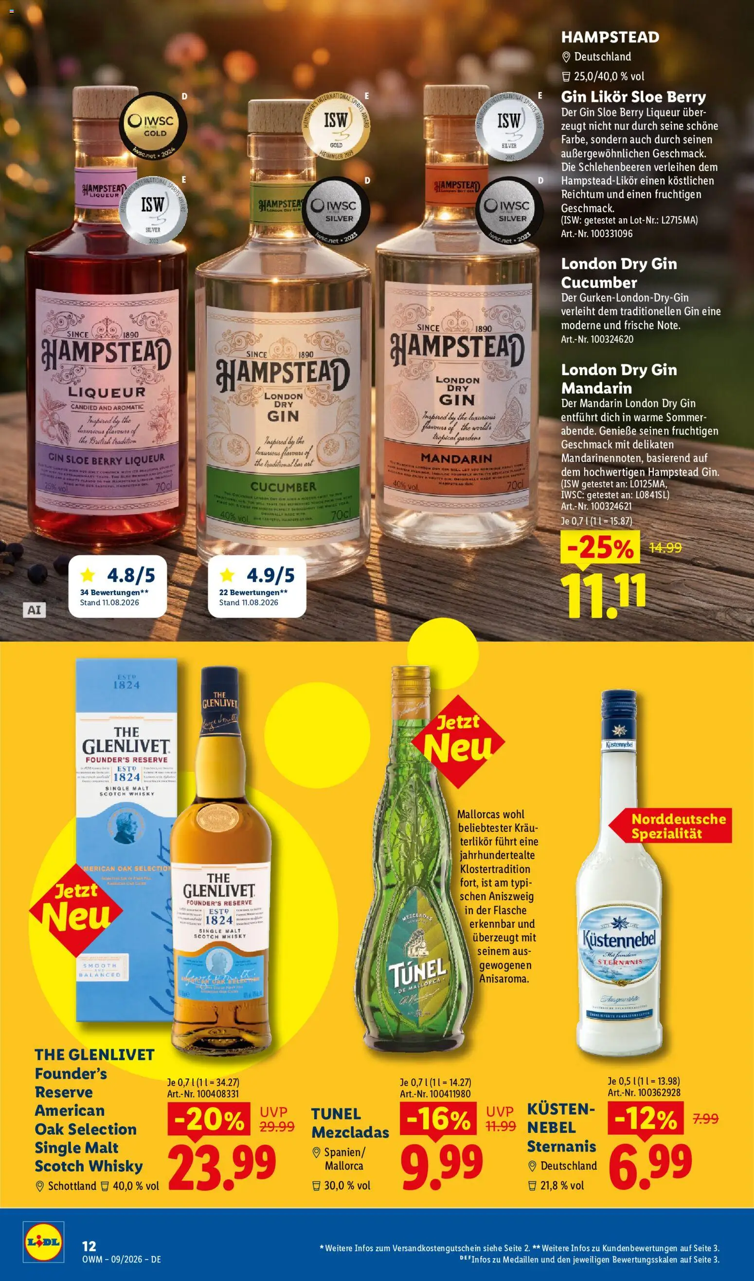 Lidl Německo leták - Wein & Spirituosen od 01.09.2026 | Strana: 12 | Produkty: Gin, Whisky, London dry gin, Dry gin
