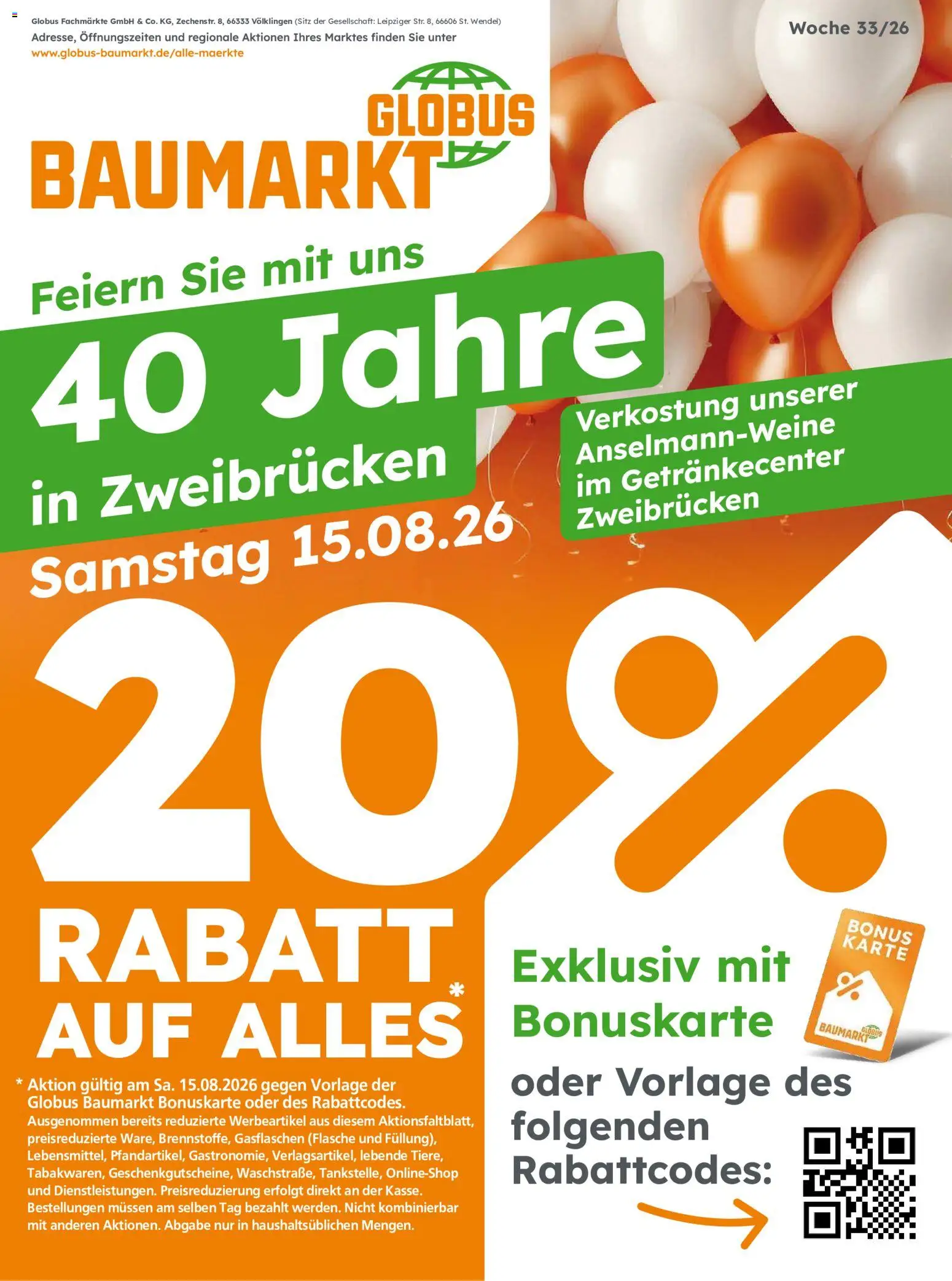 Globus Baumarkt Prospekt Zweibrücken – gültig ab 10.08.2026 | Seite: 1