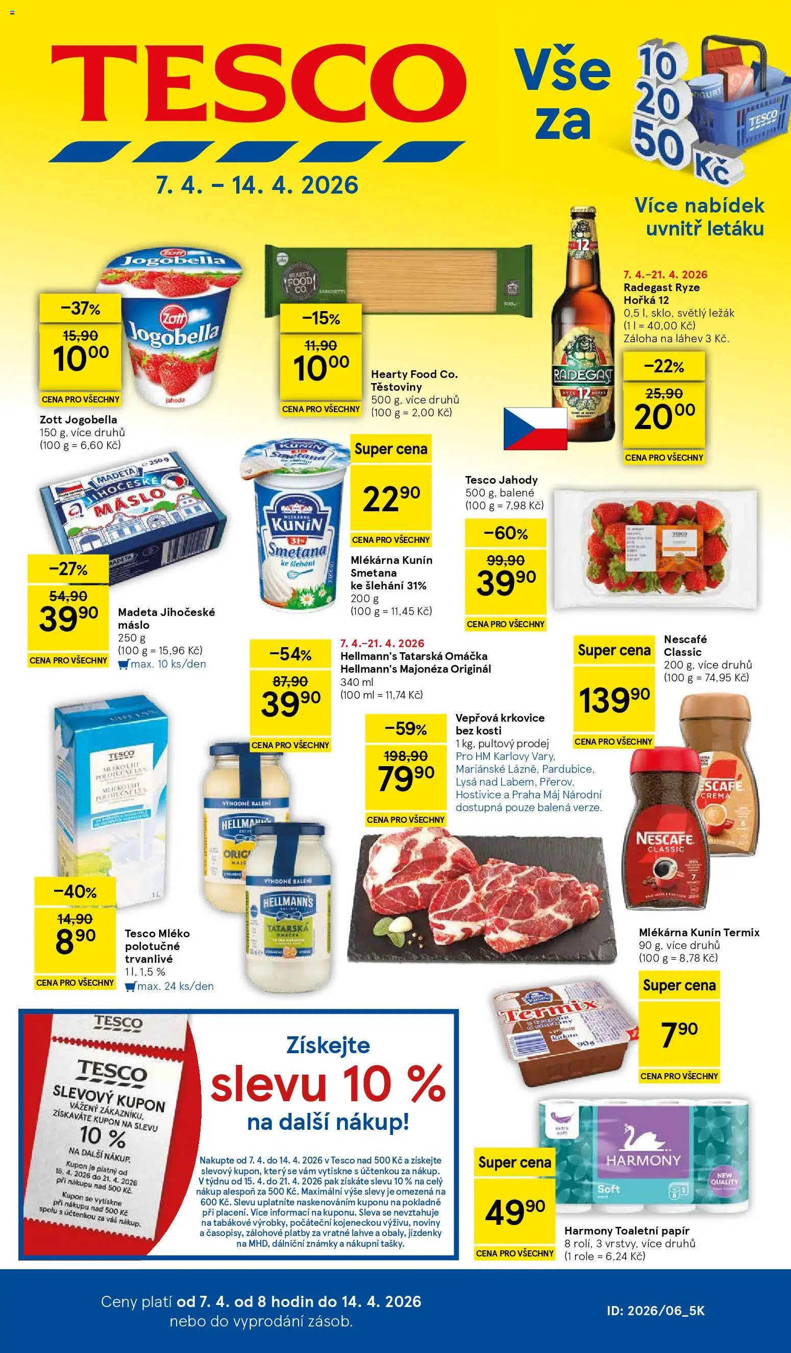 Tesco leták - Hypermarket od 07.04.2026 | Strana: 1 | Produkty: Máslo, Madeta Jihočeské máslo, Hellmann's, Láhev