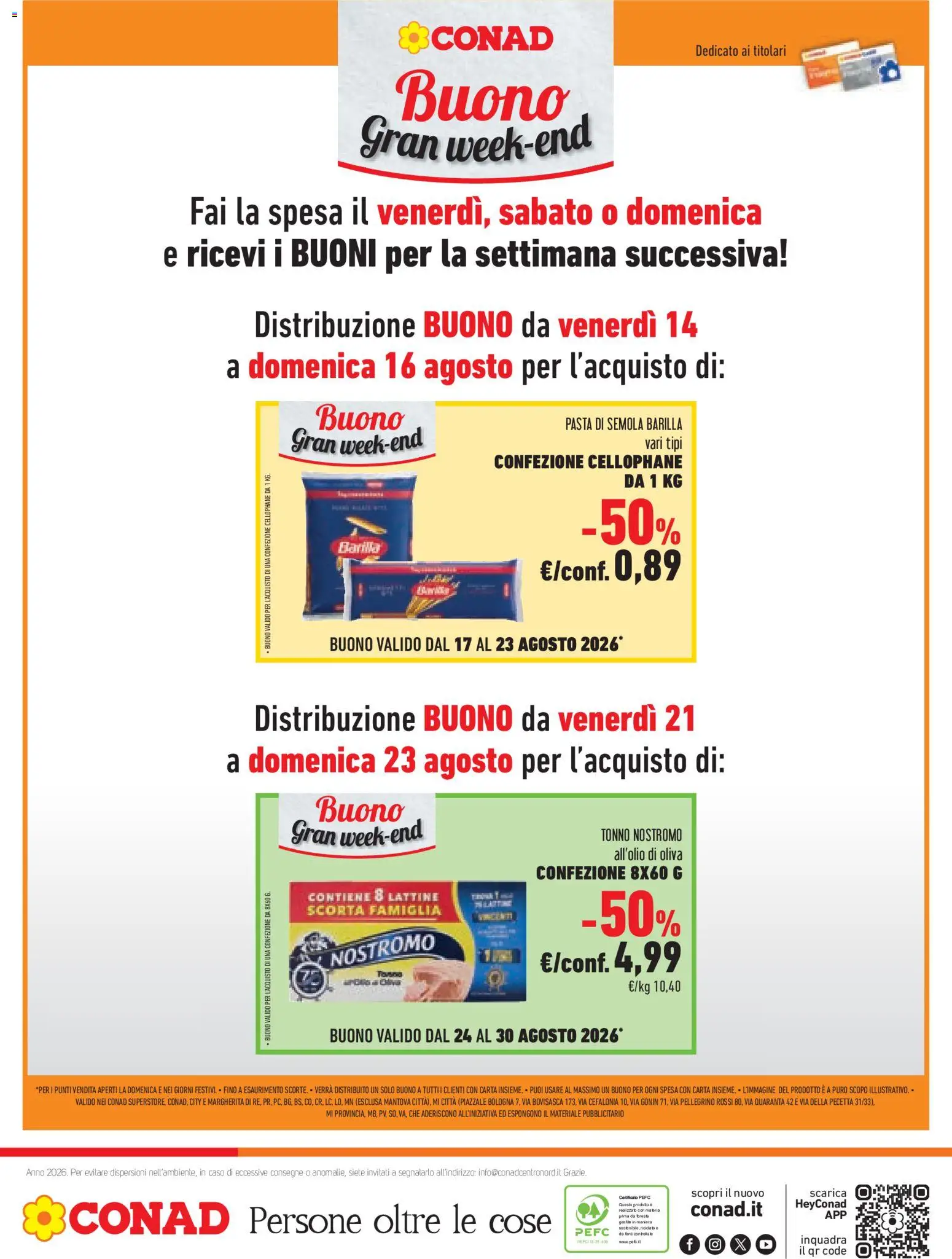 Volantino Conad del 12/08/2026 | Pagina: 20 | Prodotti: Pasta, Barilla, Tonno, Semola
