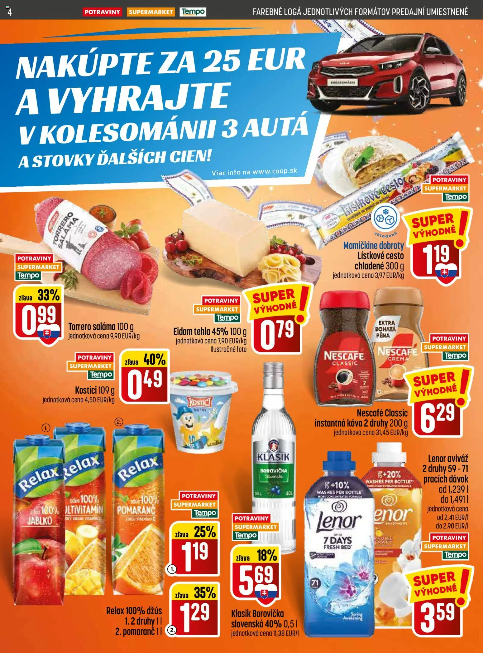 Nové COOP Jednota akcie – leták je platný od 28.05.2026 | Strana: 4 | Produkty: Káva, Saláma, Džús, Nescafé Classic