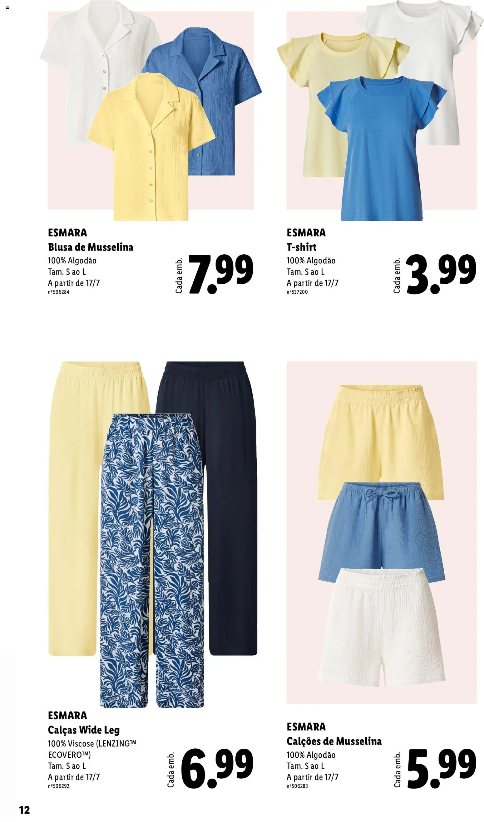 Lidl Folheto Especial │ válido de 08.06.2026 | Página: 12 | Produtos: Algodão, Calças, Calções, Blusa