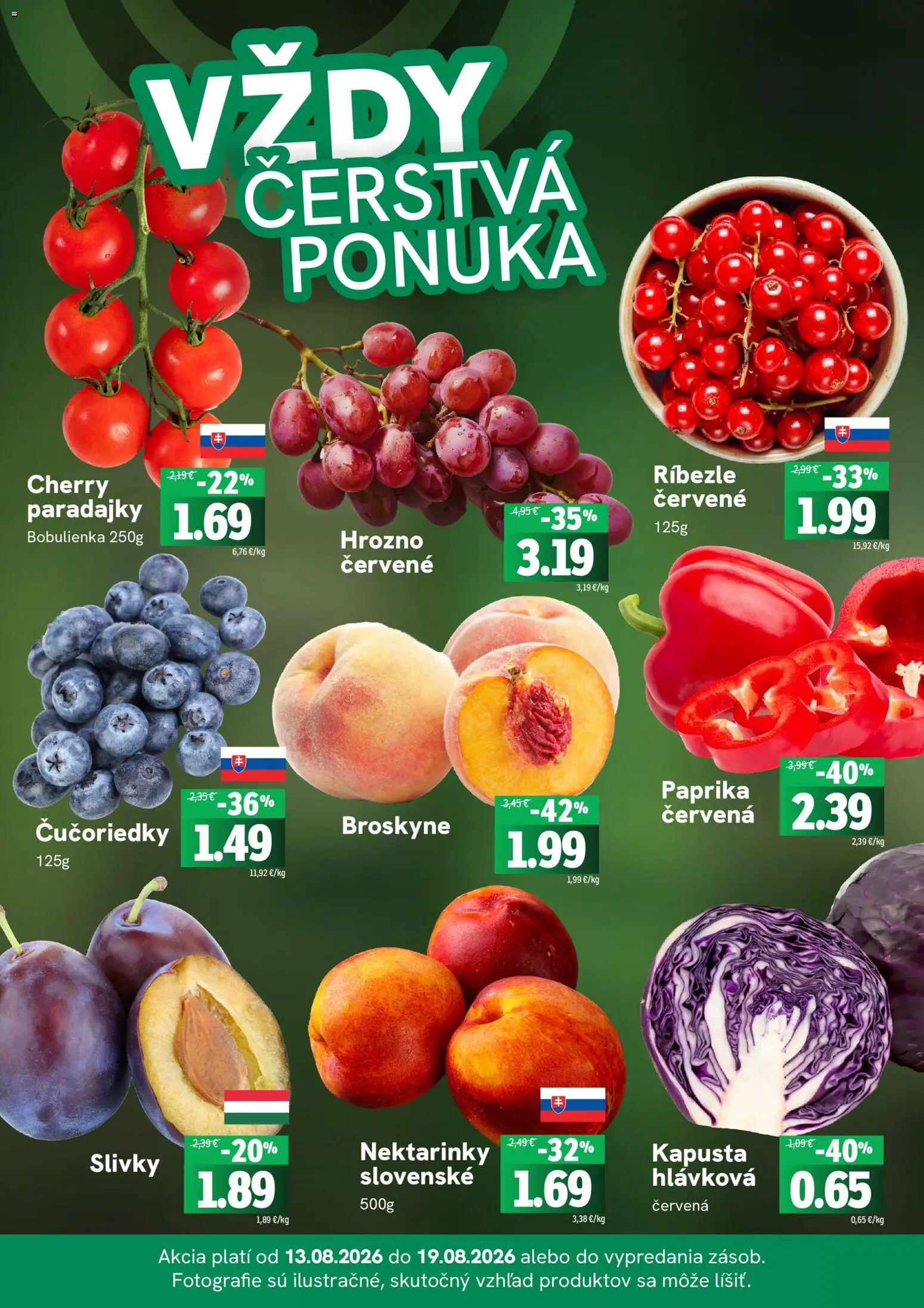 Nové Fresh akcie – leták je platný od 13.08.2026 | Strana: 3 | Produkty: Ríbezle, Paprika, Kapusta, Paradajky