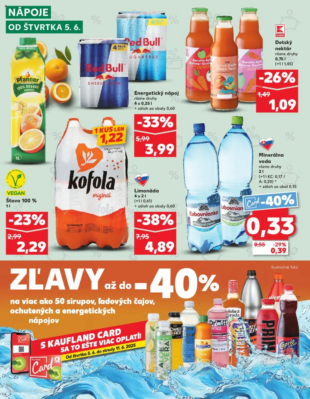 Nové Kaufland akcie – leták je platný od 05.06.2025 | Strana: 50 | Produkty: Sunquick, Voda, Minerálna voda, Energetický nápoj
