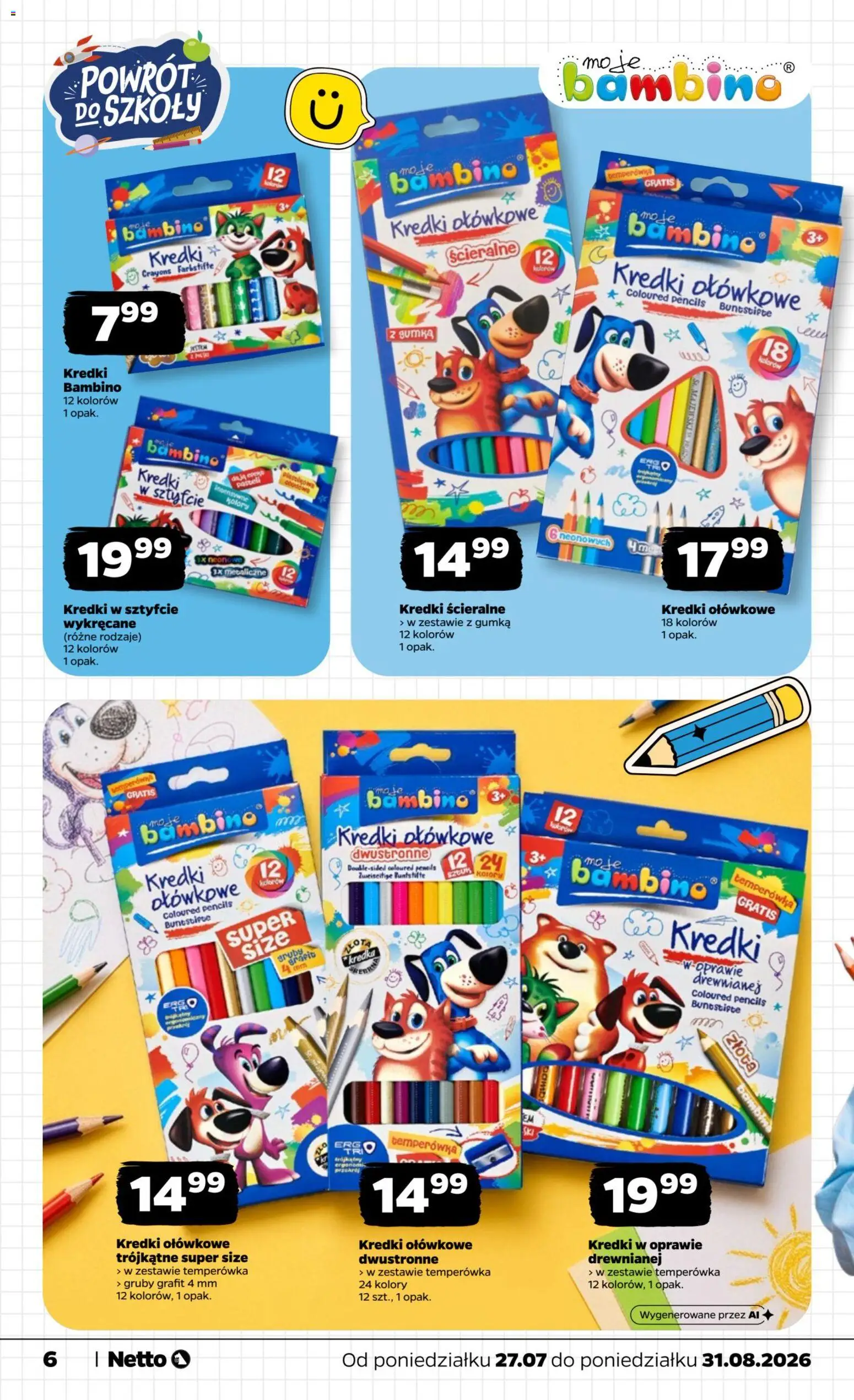 Netto gazetka - Powrót do szkoły od 27.07.2026 | Strona: 6 | Produkty: Kredki Bambino, Temperówka, Kredki