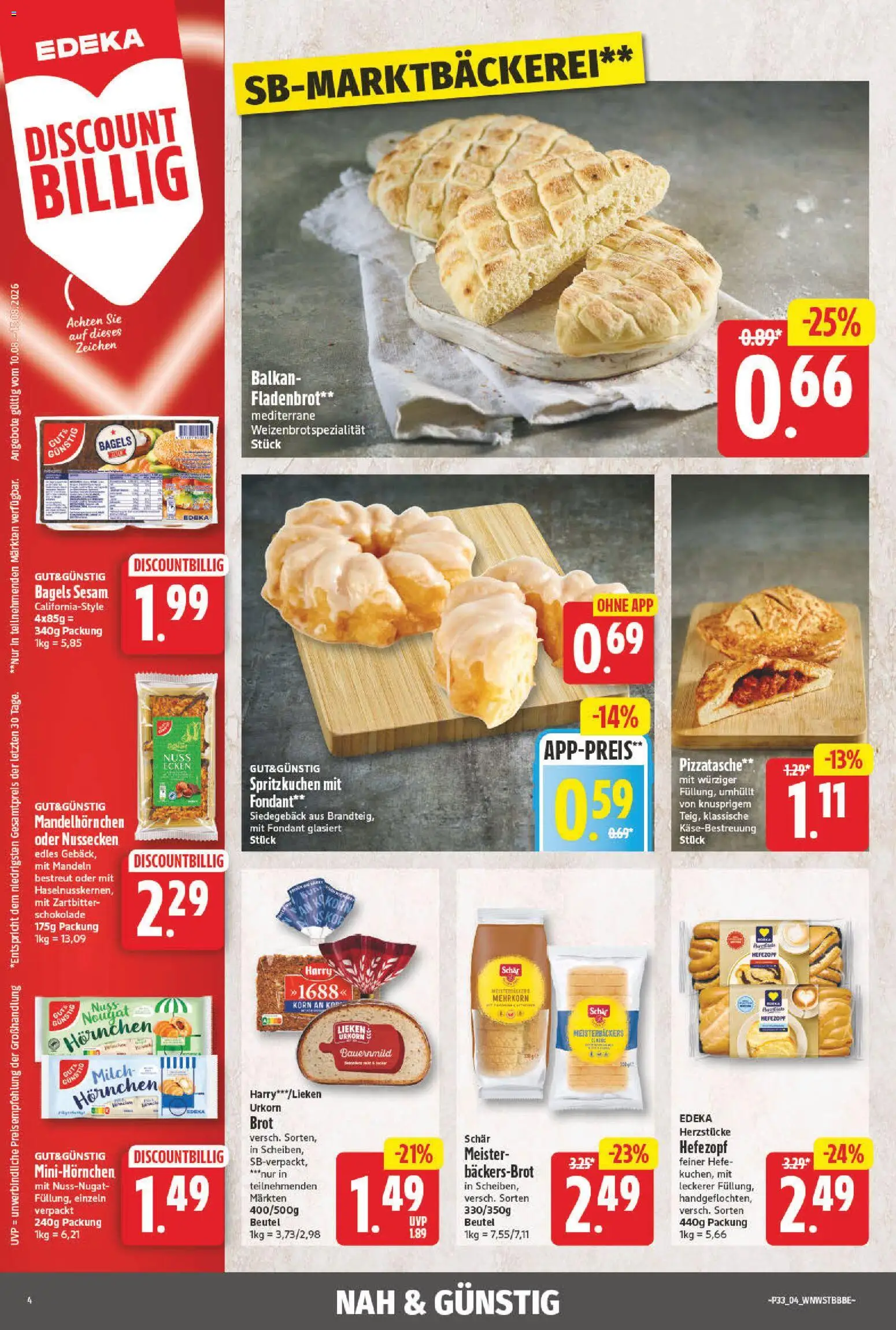 NP Discount Prospekt – gültig ab 10.08.2026 | Seite: 4 | Produkte: Milch, Schokolade, Mandeln, Brot