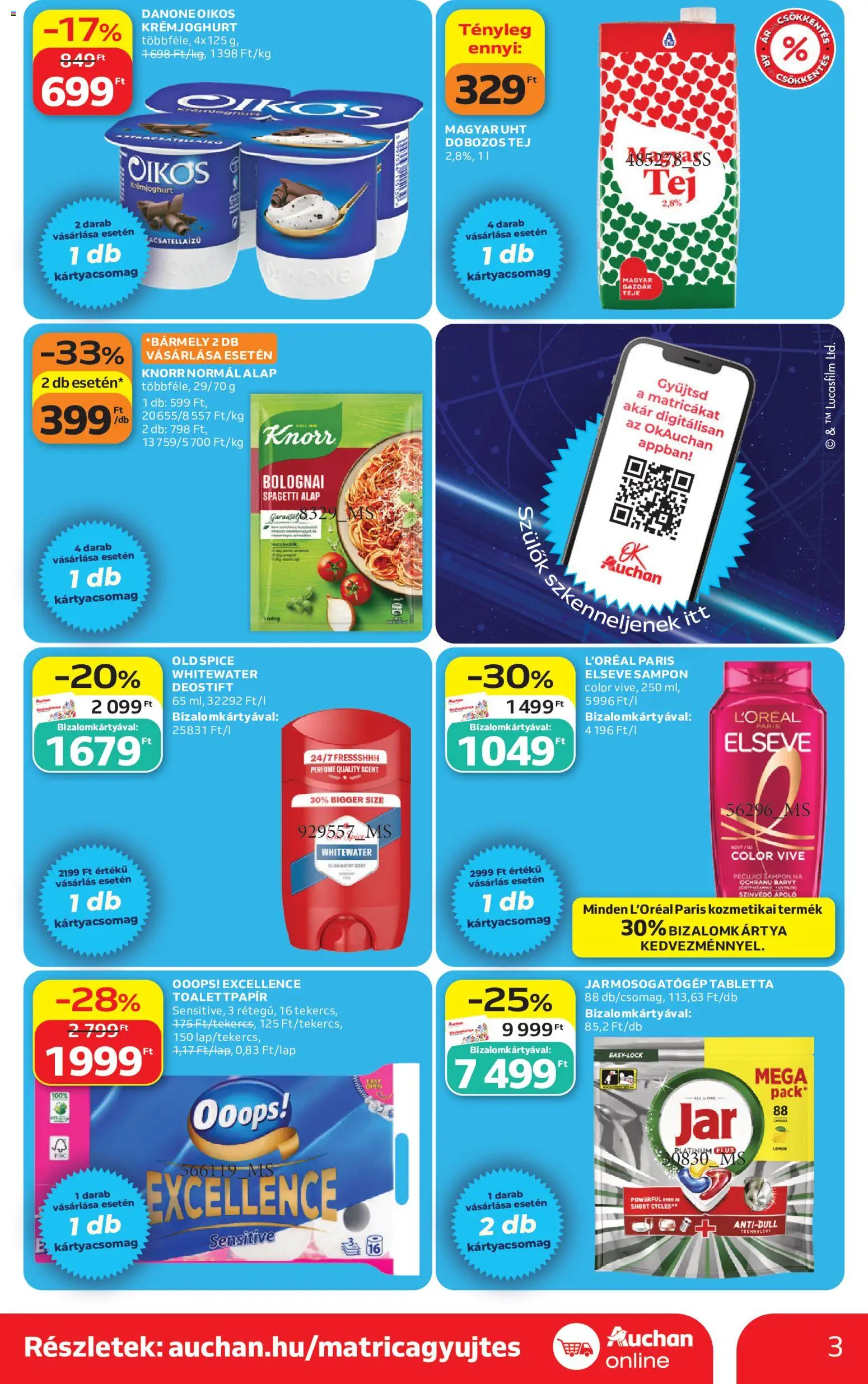 Auchan akciós ujság - amely érvényes a következő dátumtól: 04.06.2026 | Oldal: 3 | Termékek: Old spice, Spagetti, Tej, Sampon