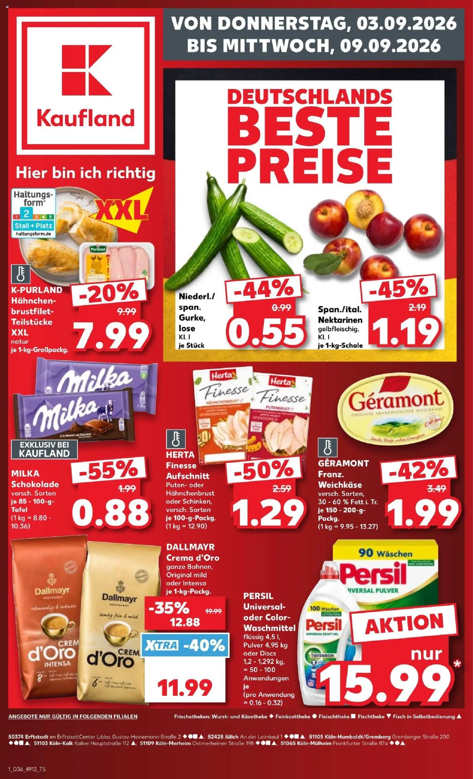 Kaufland Prospekt Köln – gültig ab 03.09.2026 | Seite: 1 | Produkte: Geramont, Milka, Dallmayr, Wurst