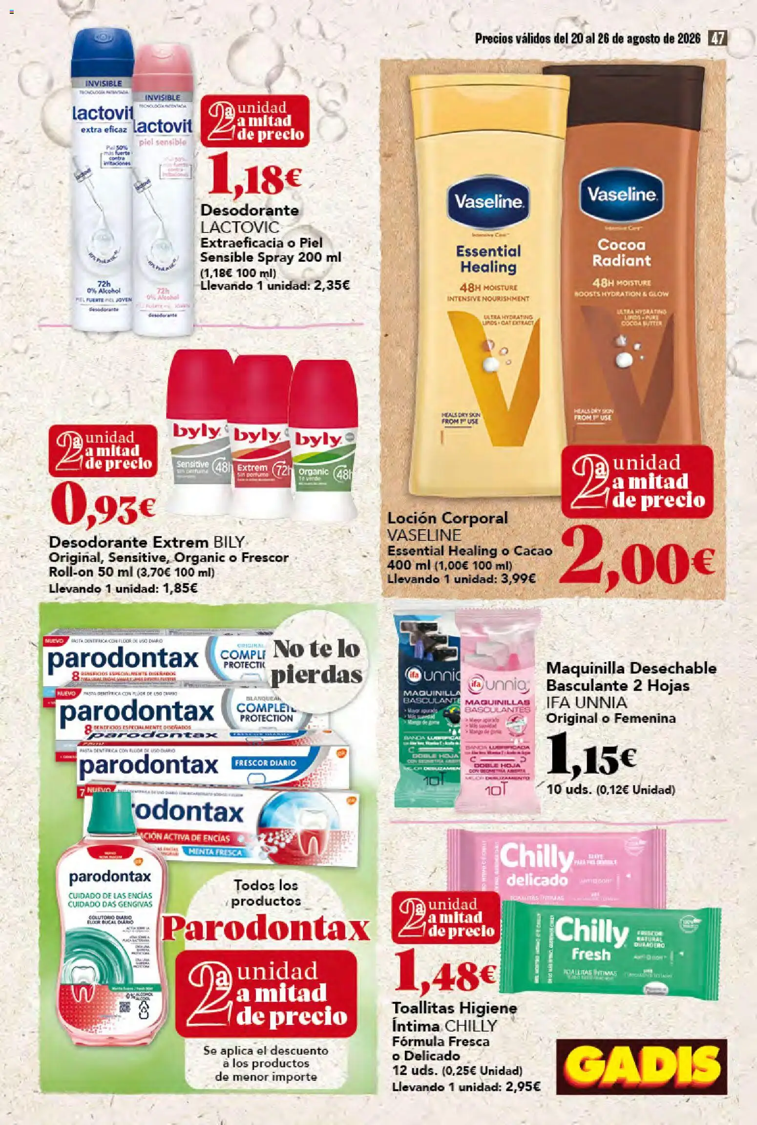 Gadis folleto │ válido desde el 20/08/2026 | Página: 47 | Productos: Desodorante, Loción corporal, Té, Cacao