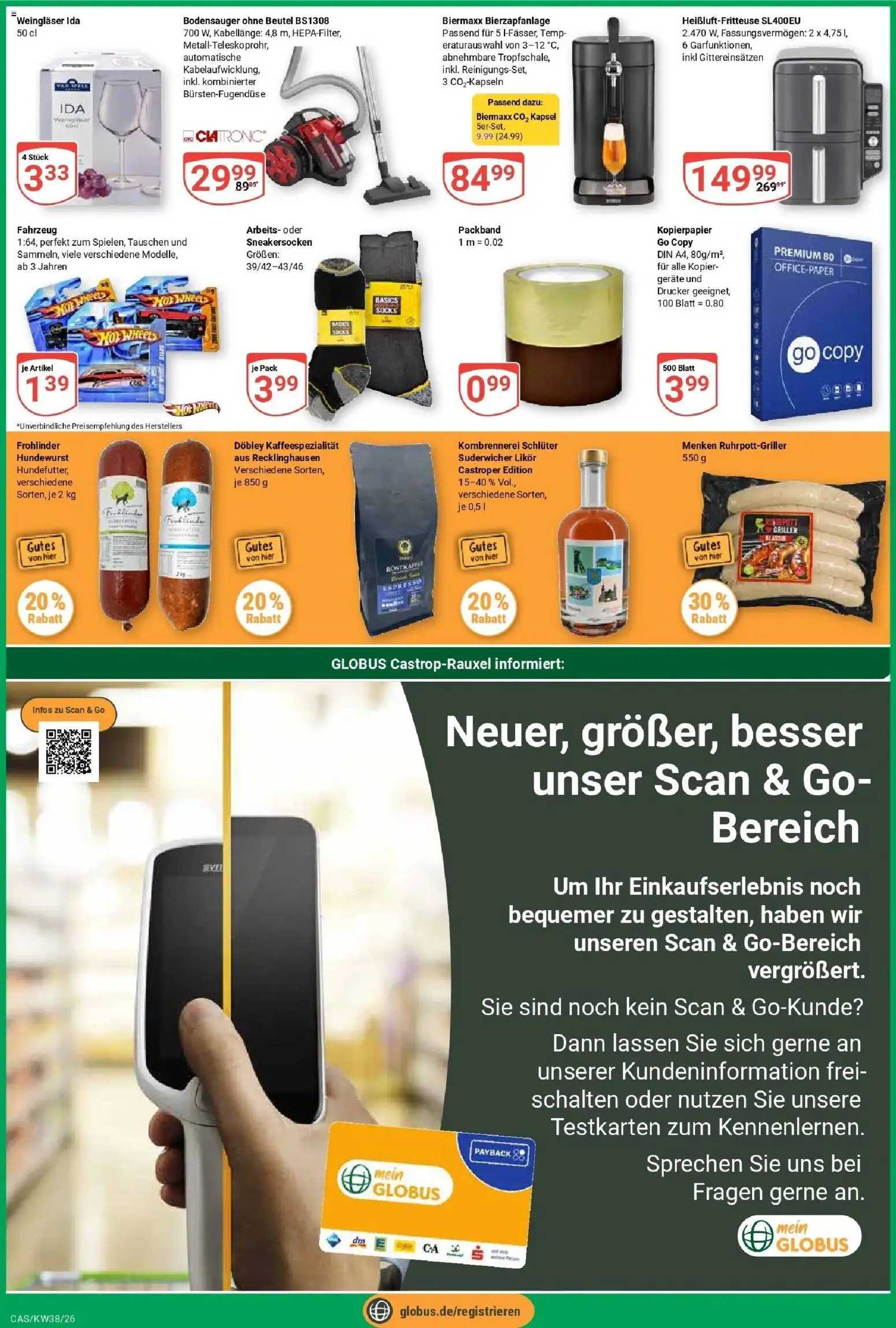 Globus Prospekt Castrop-Rauxel (ab 14.09.2026) » Angebote online | Seite: 4 | Produkte: Likör, Bierzapfanlage, Heißluftfritteuse, Drucker