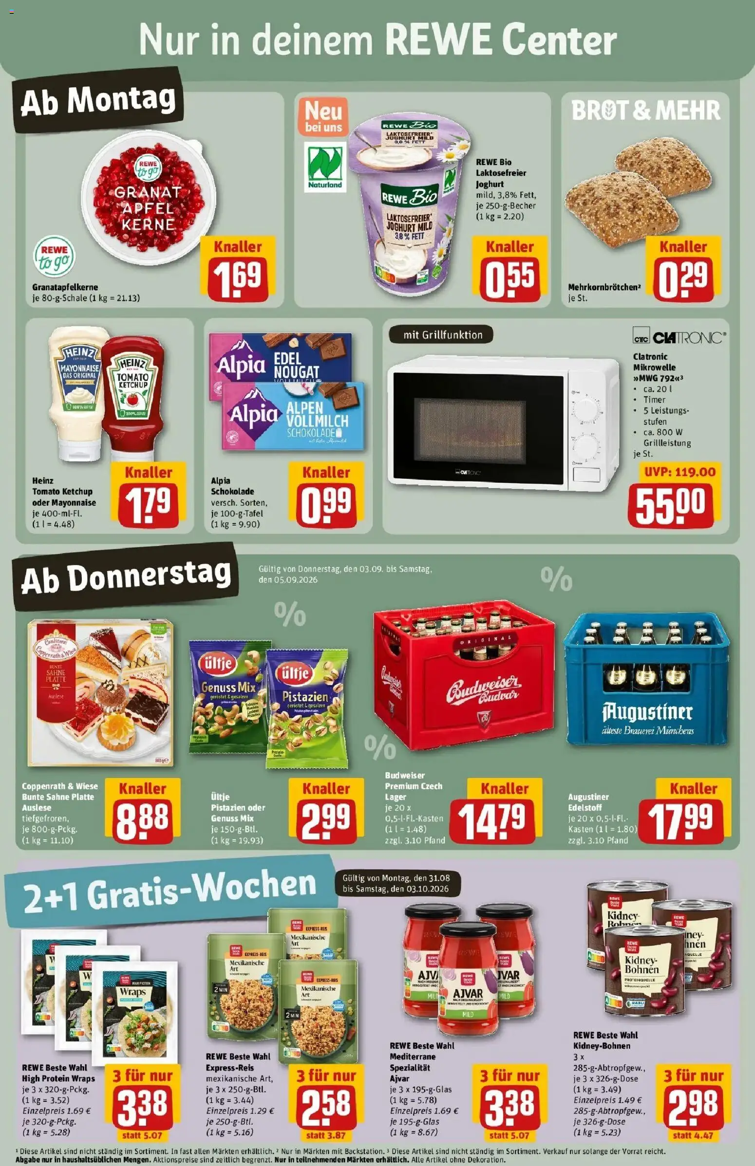REWE Prospekt ab 31.08.2026 zum Blättern » Angebote | Seite: 3 | Produkte: Joghurt, Mayonnaise, Brot, Ketchup
