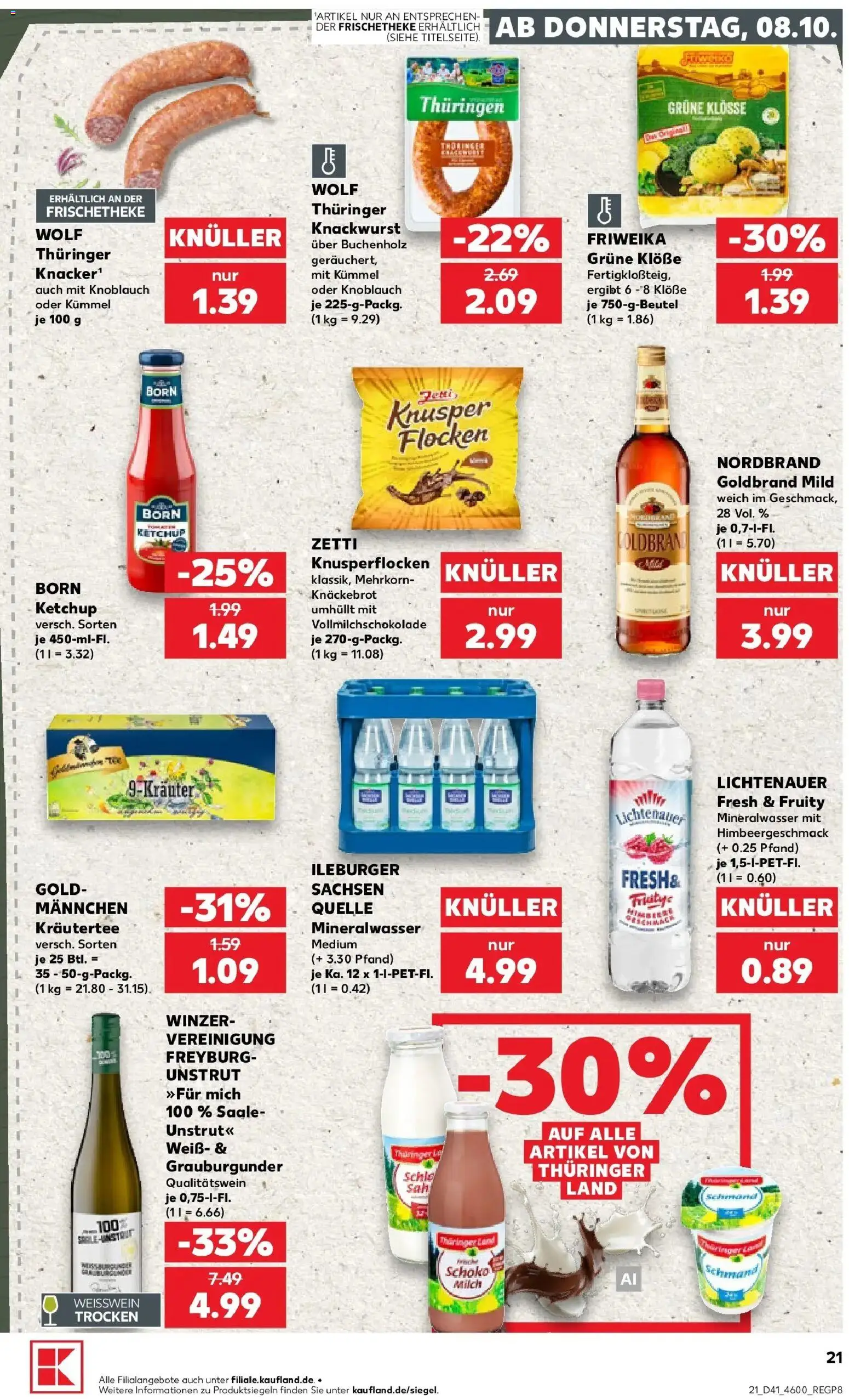 Kaufland Prospekt Schmölln – gültig ab 08.10.2026 | Seite: 21 | Produkte: Milch, Weißwein, Weißwein trocken, Mineralwasser