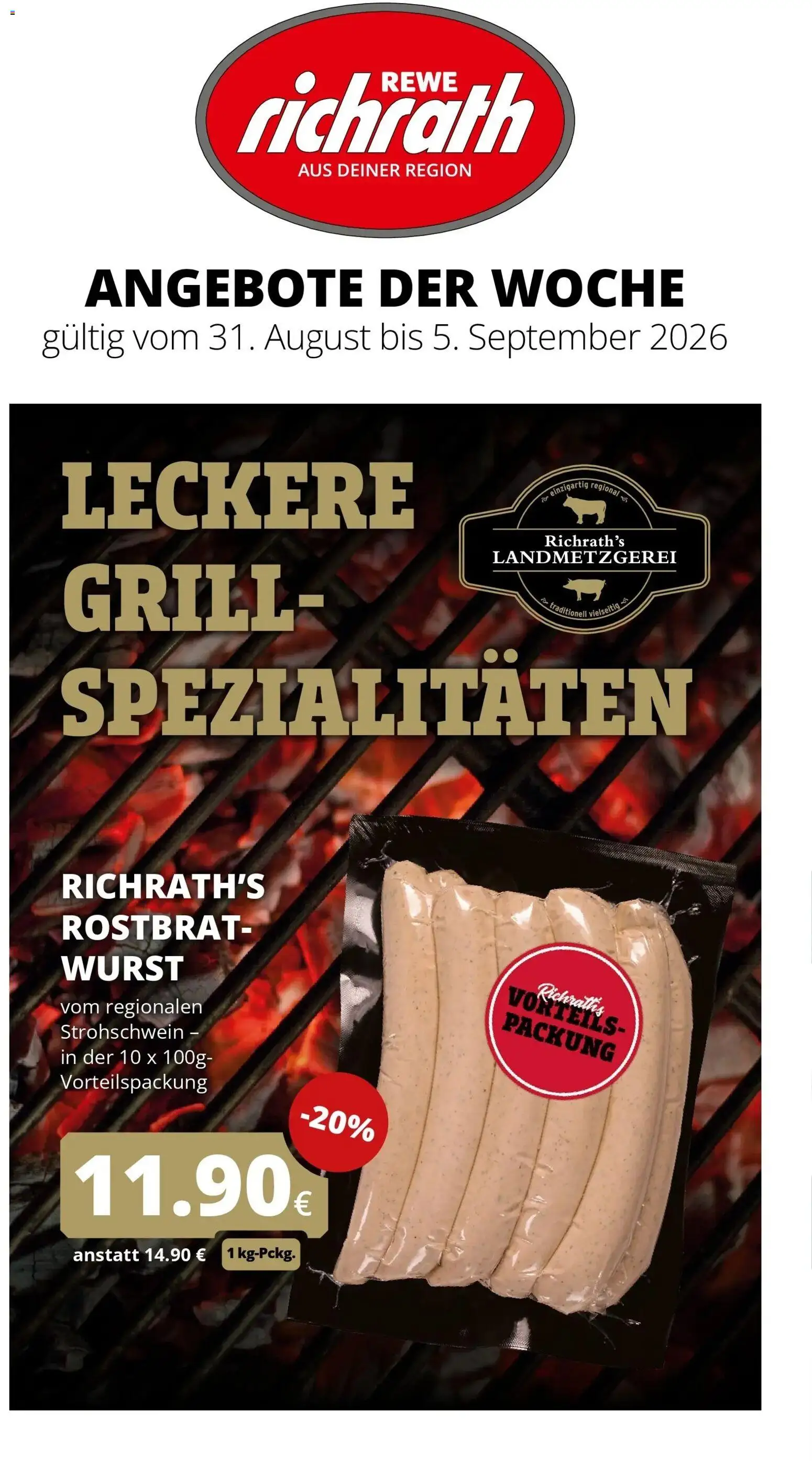 REWE Prospekt ab 31.08.2026 zum Blättern » Angebote | Seite: 1 | Produkte: Grill, Spezialitäten, Wurst