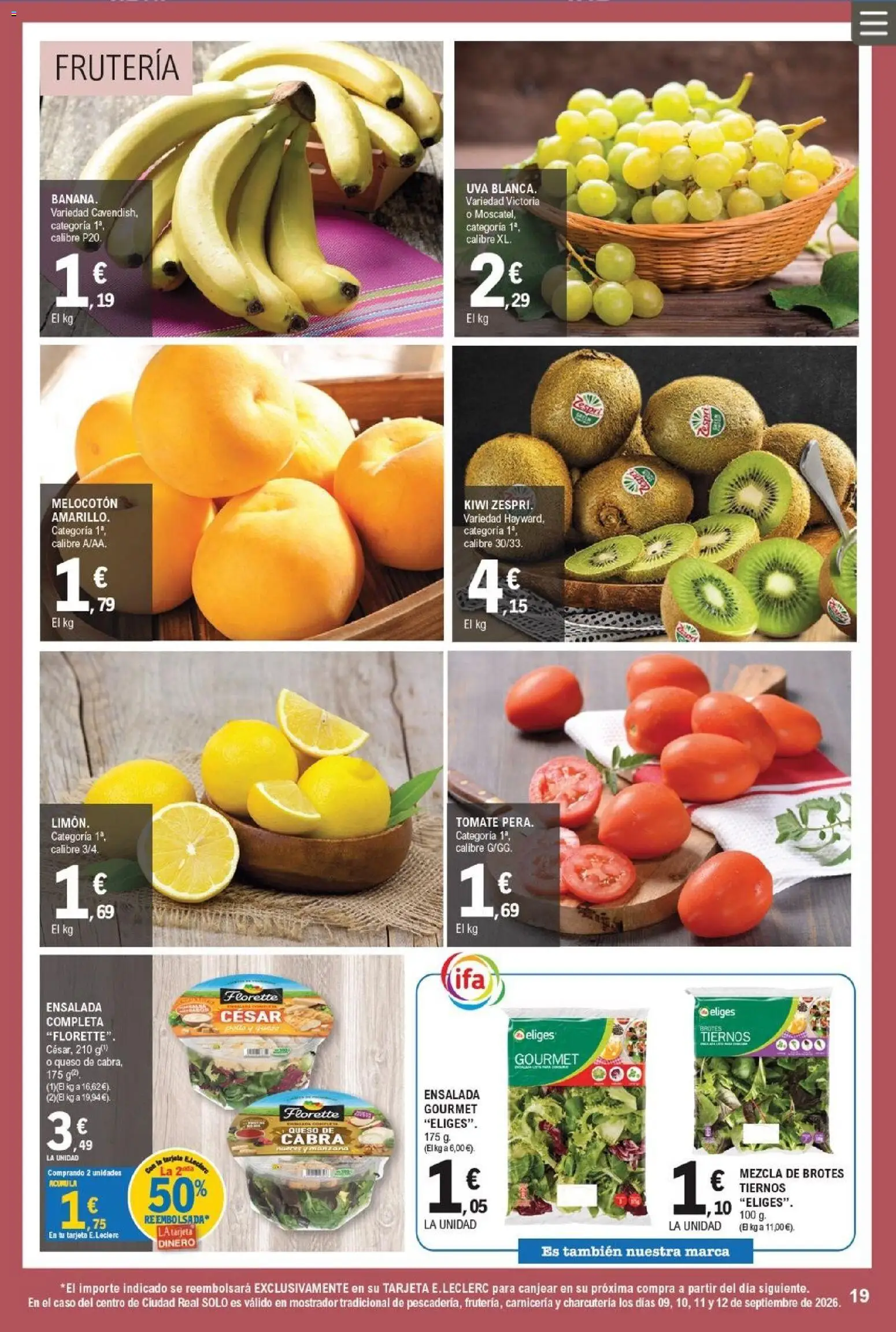 E.Leclerc Miranda de Ebro │ válido desde el 09/09/2026 | Página: 19 | Productos: Queso, Tomate, Kiwi, Ensalada