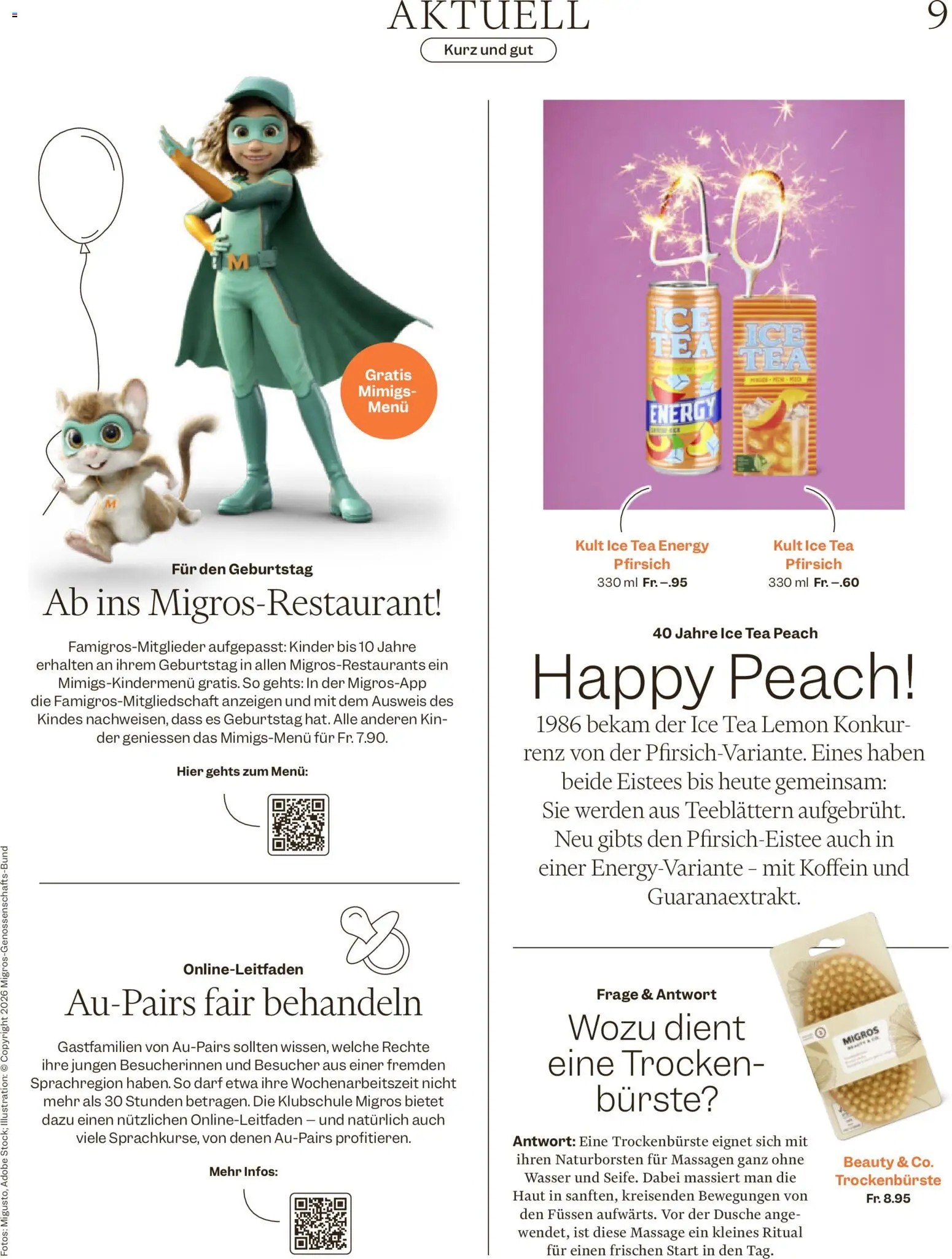Migros aktionen Magazin – gültig ab 12.08.2026 | Seite: 9 | Produkte: Dusche, Bürste, Pfirsich, Wasser