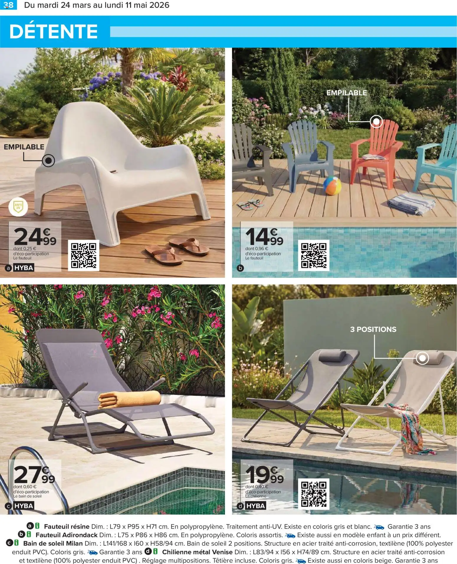 {H1} | Page: 38 | Produits: Bain de soleil, Fauteuil, Chilienne