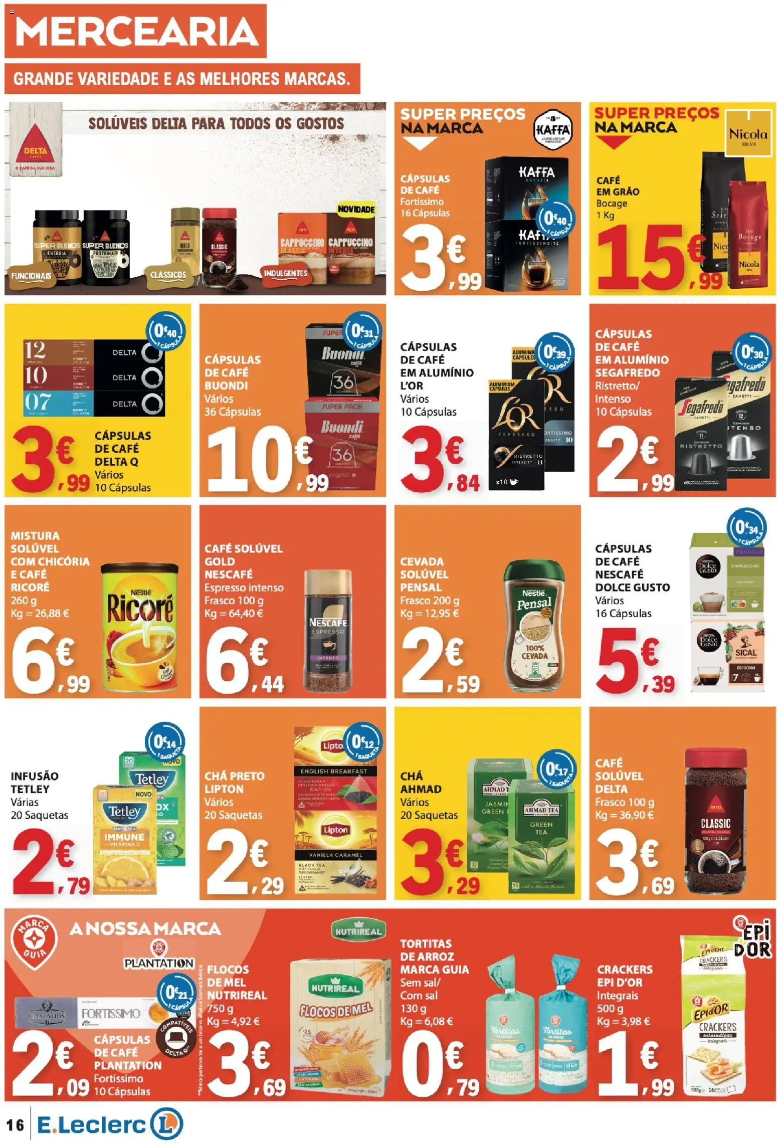 E.Leclerc folheto │ válido de 11.06.2026 | Página: 16 | Produtos: Delta q, Nestlé, Mel, Flocos