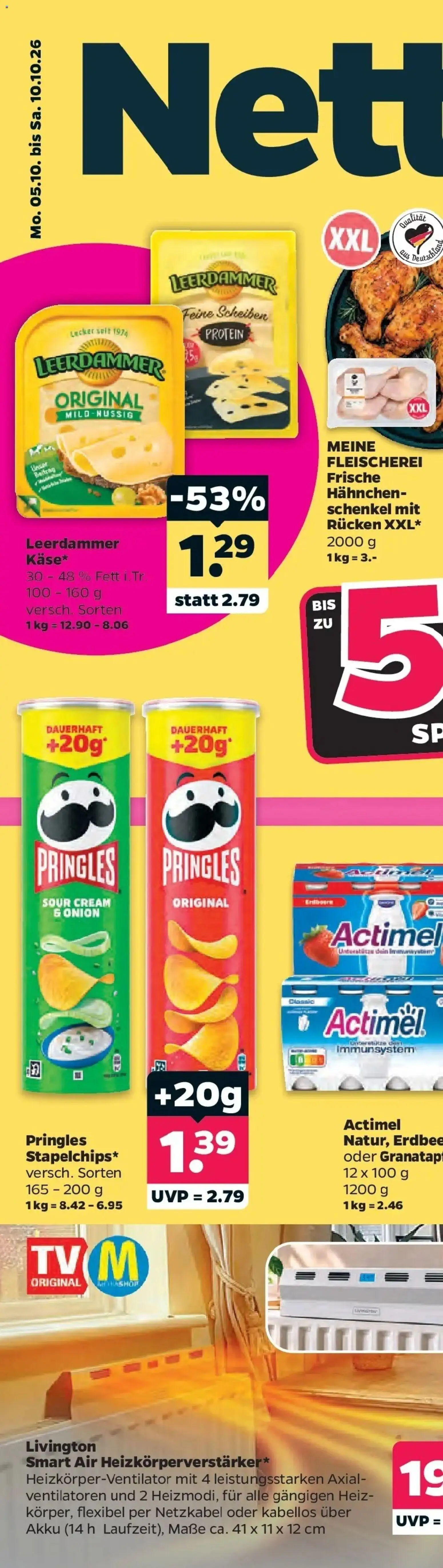 Netto Aktueller Prospekt ab 05.10.2026 → Angebote nächste Woche | Seite: 5 | Produkte: Hahnchen, Actimel, Leerdammer, TV