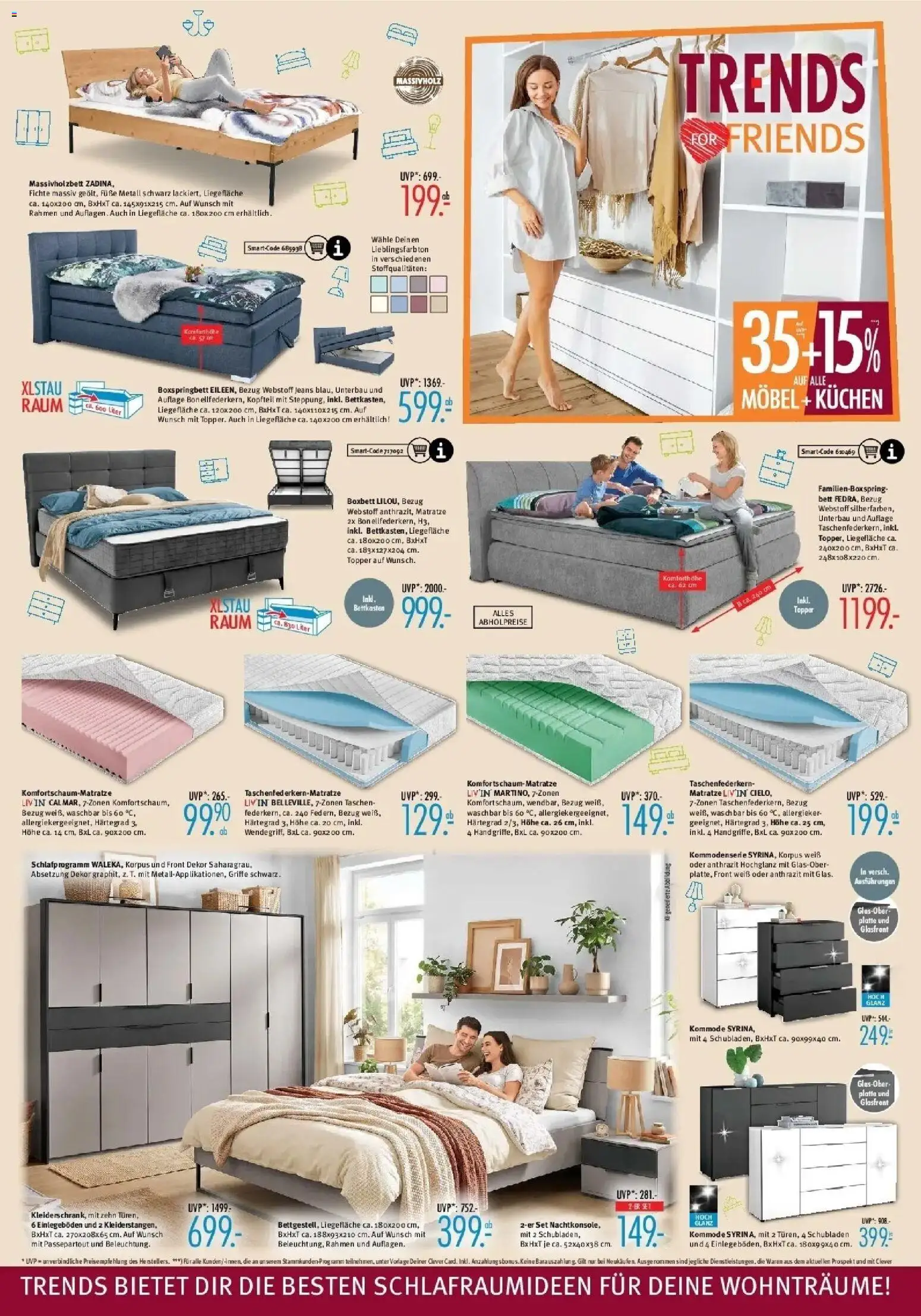Trends - Ostermann Trends: Neue Möbel wirken Wunder. (ab 24.10.2026) zum Blättern | Seite: 4 | Produkte: Bett, Boxspringbett, Taschen, Jeans