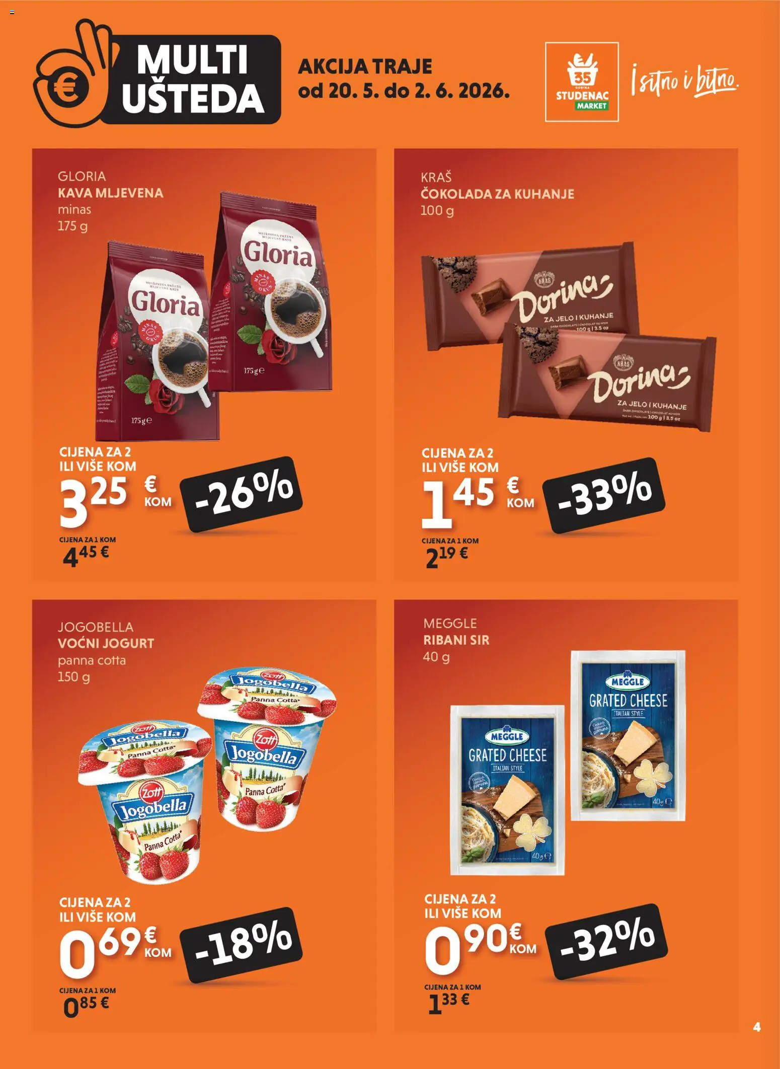 Studenac katalog | vrijedi od 20.05.2026 | Stranica: 4 | Proizvodi: Dorina, Jogurt, Kava, Voćni jogurt