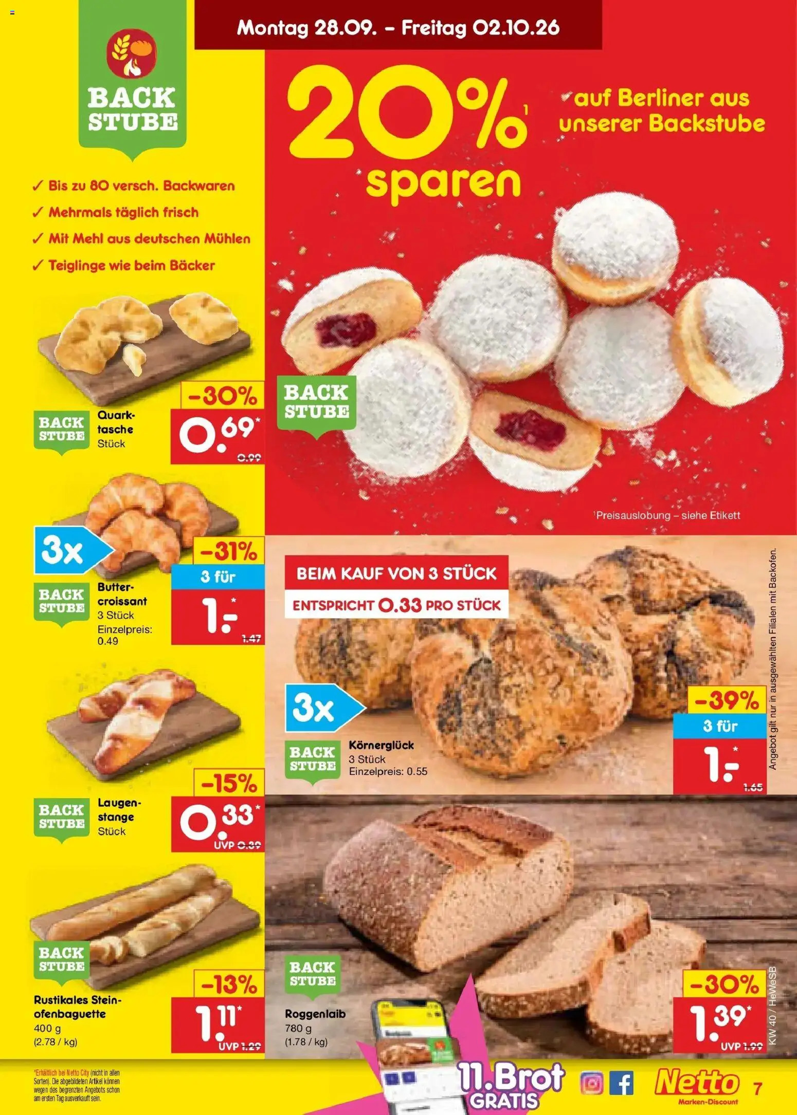 Netto Marken-Discount Prospekt Hamburg – gültig ab 28.09.2026 | Seite: 7 | Produkte: Tasche, Quark, Butter, Croissant