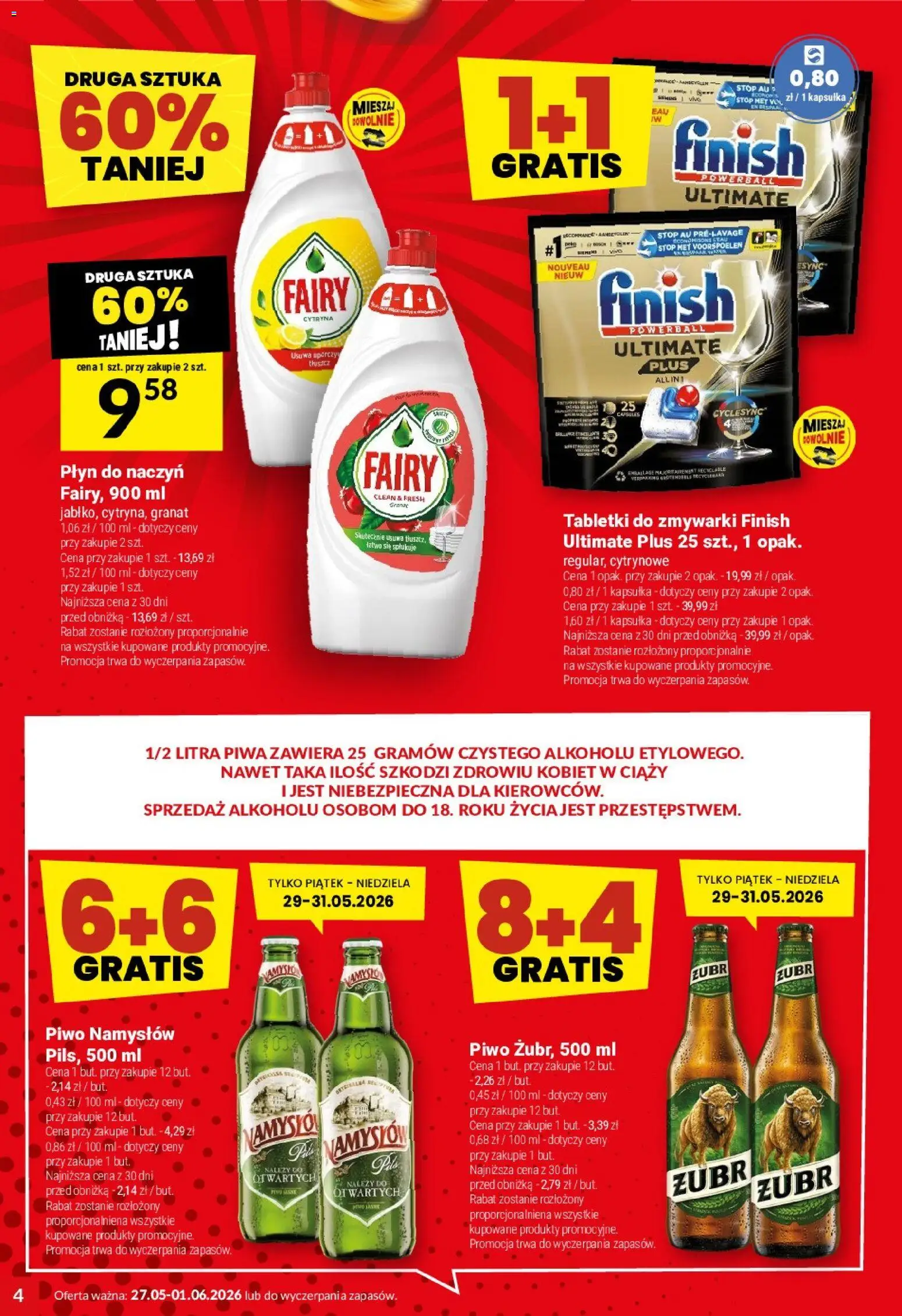 Twój Market gazetka od 27.05.2026 | Strona: 4 | Produkty: Cytryna, Piwo, Fairy, Tabletki do zmywarki Finish