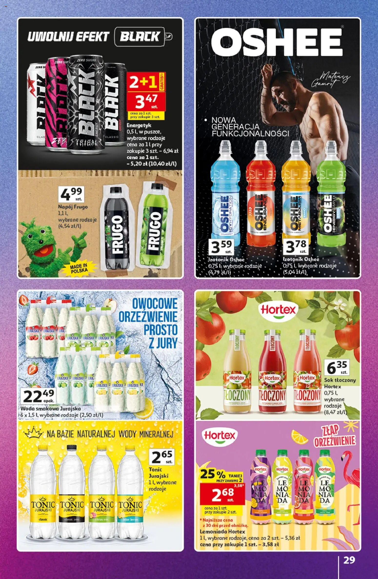 Auchan gazetka - 30 Lat Hipermarket Znane marki od 03.09.2026 | Strona: 29 | Produkty: Oshee, Tonic, Sok, Woda