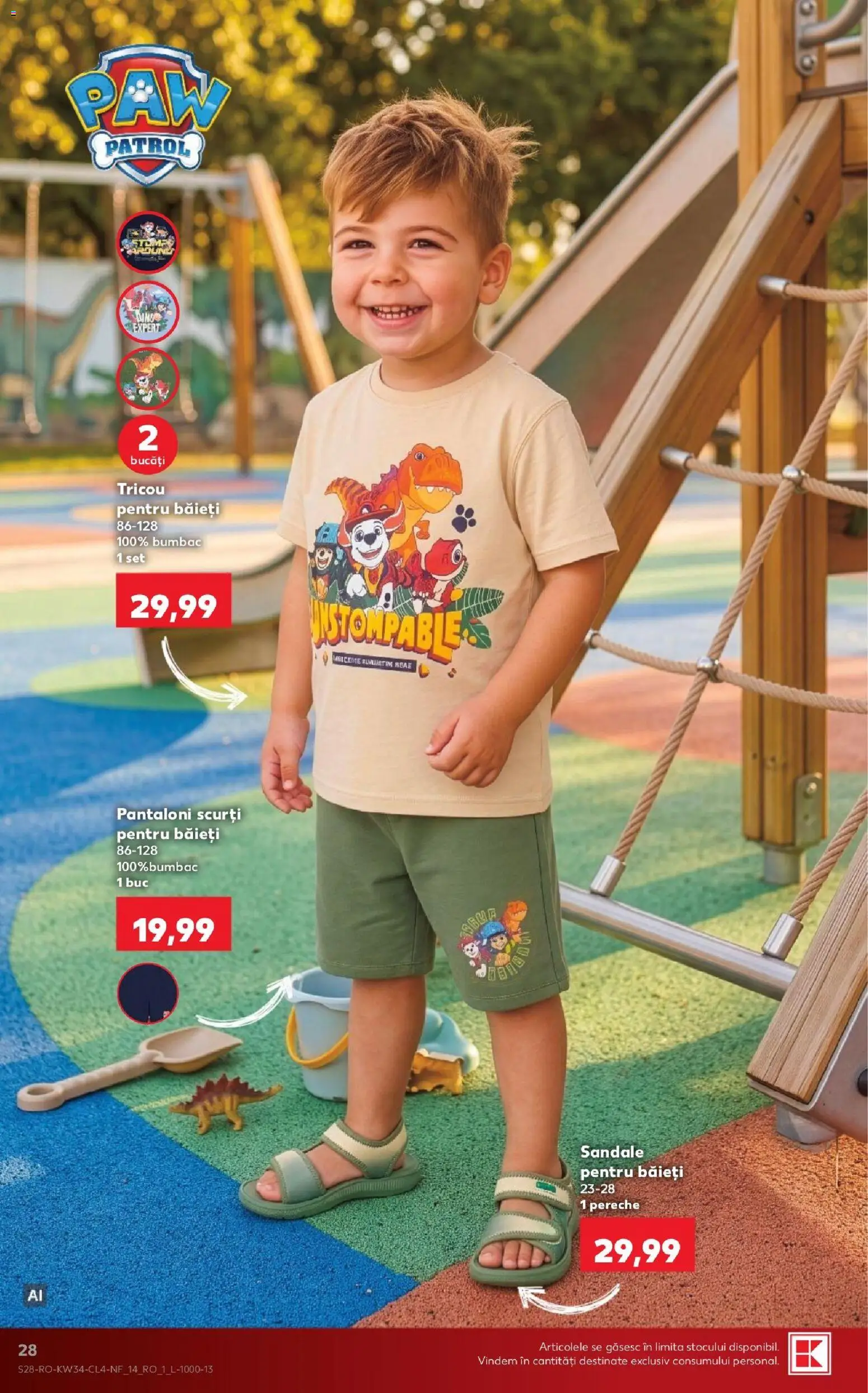 Noul catalog Kaufland – valabil de la 19.08.2026 | Pagină: 28 | Produse: Tricou, Pantaloni, Pantaloni scurți, Sandale