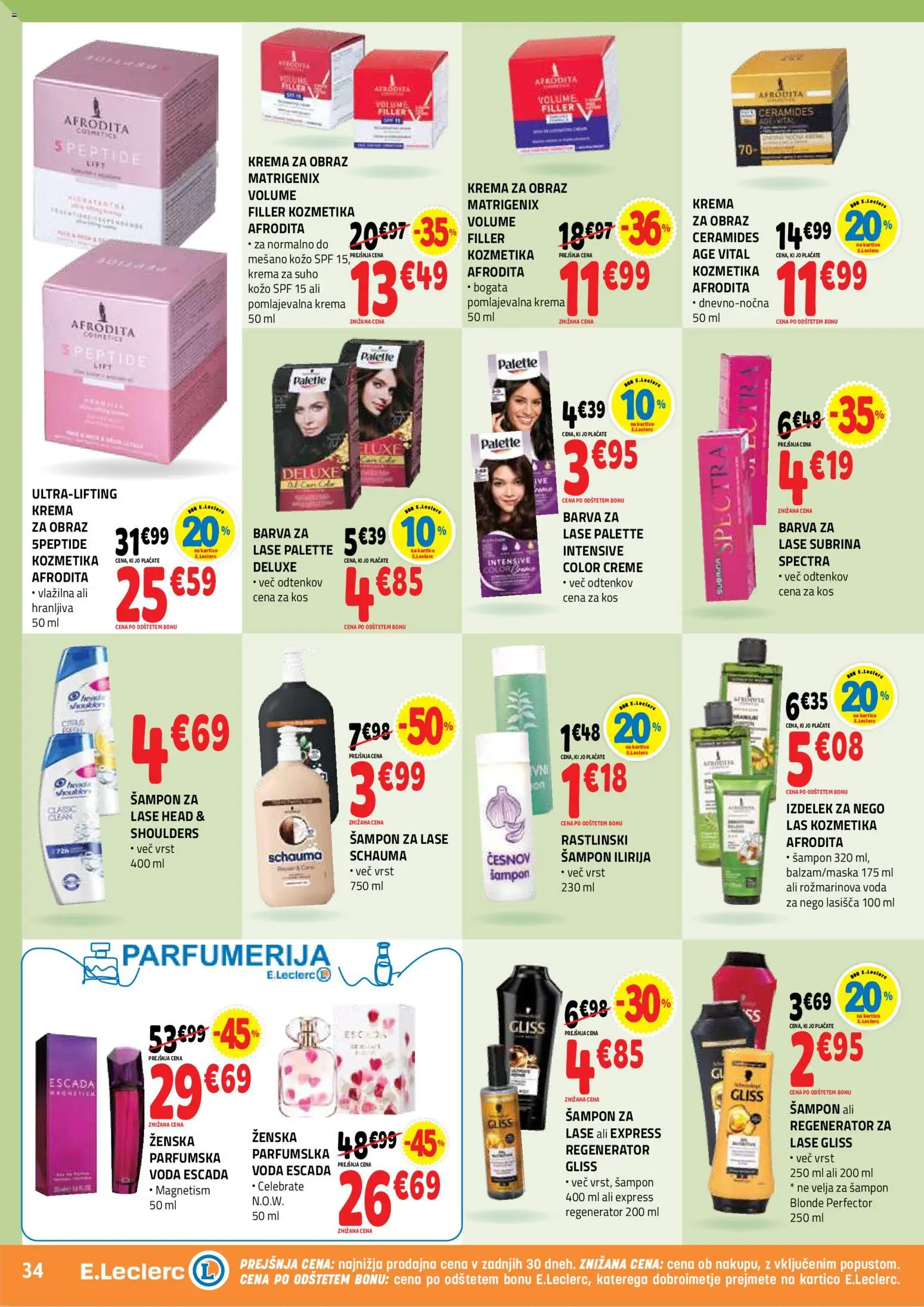 Novi E.leclerc katalog ponudbe – veljaven od 12.08.2026 | Stran: 34 | Izdelki: Kos, Sampon, Barva za lase, Barva